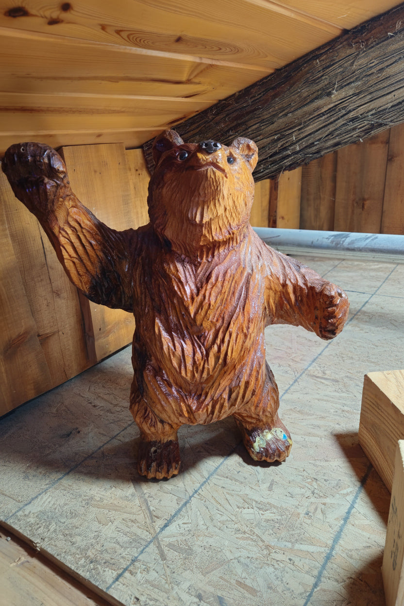 Roy Hamari Hand-Carved Standing Wood Bear Sculpture 22
