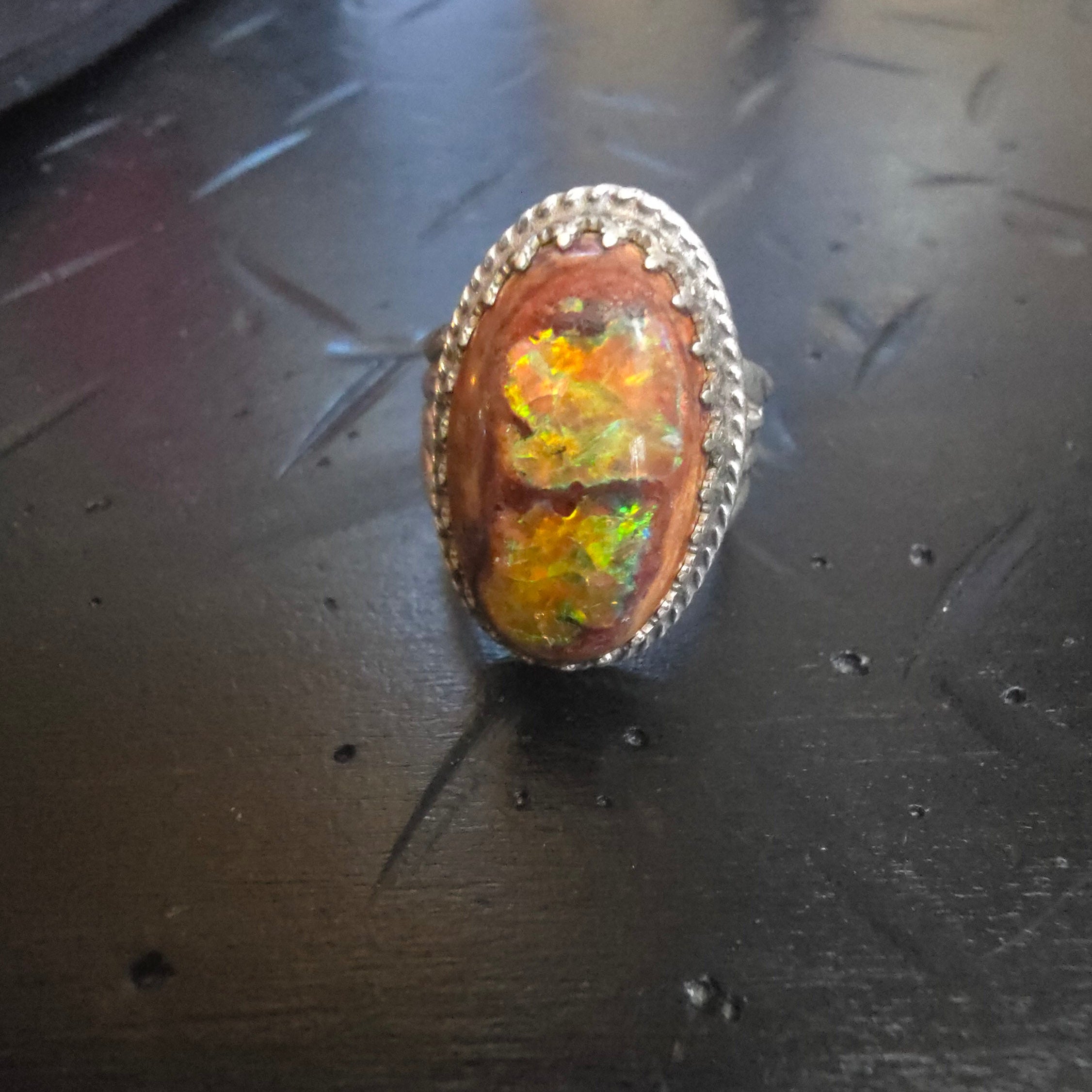 Vintage Fire Opal Style Statement Ring Size 6.5 – Artisan Fashion Ring