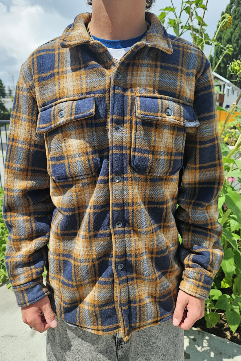Eddie Bauer Plaid Fleece-Lined jacket-Navy & Tan