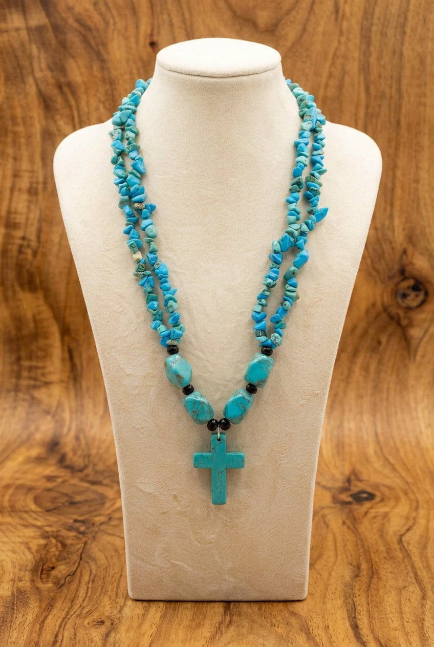 Turquoise Cross Necklace Bracelet Set