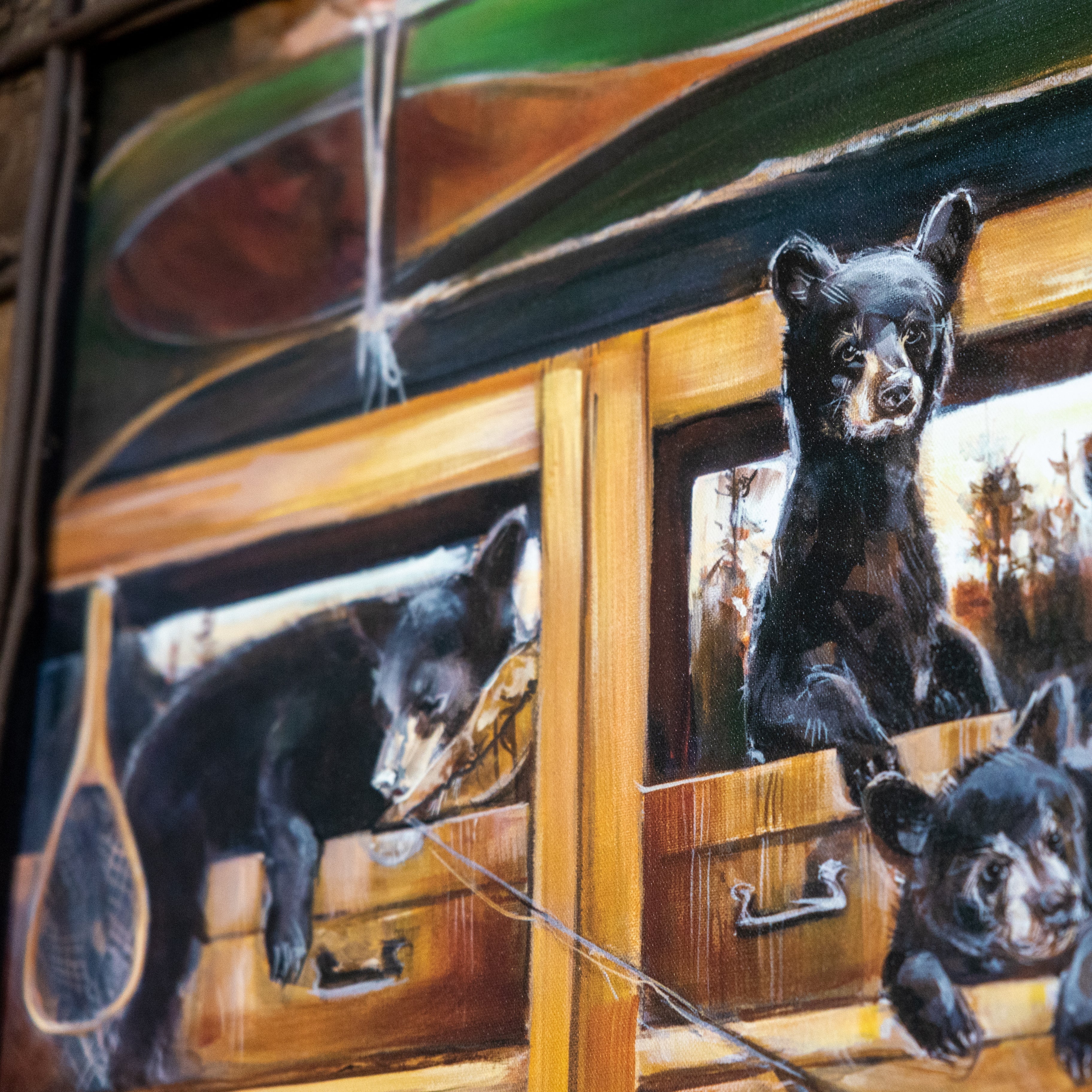 Bears in a Woody Station Wagon Titled "Heading Home " Canvas Transfer By Marilynn Dwyer Mason