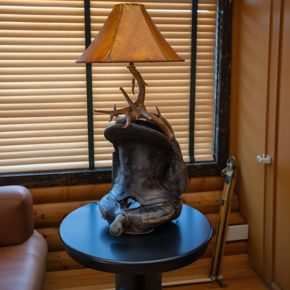 Horse Saddle Antler Lamp