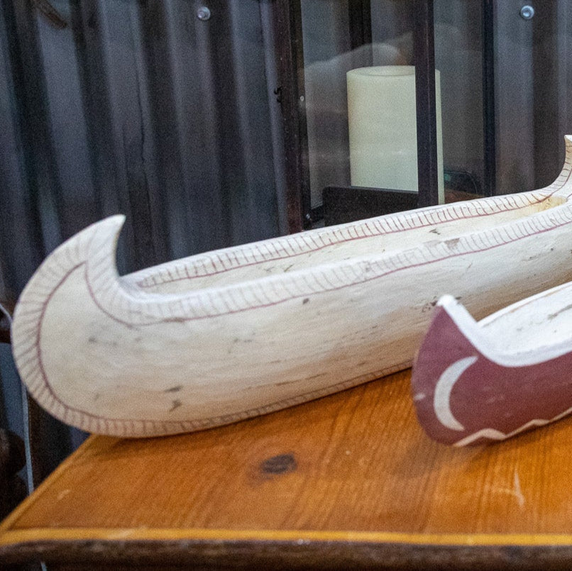 Set of 3 Various Sized Miniature Wood carved Indian Fishing Canoes