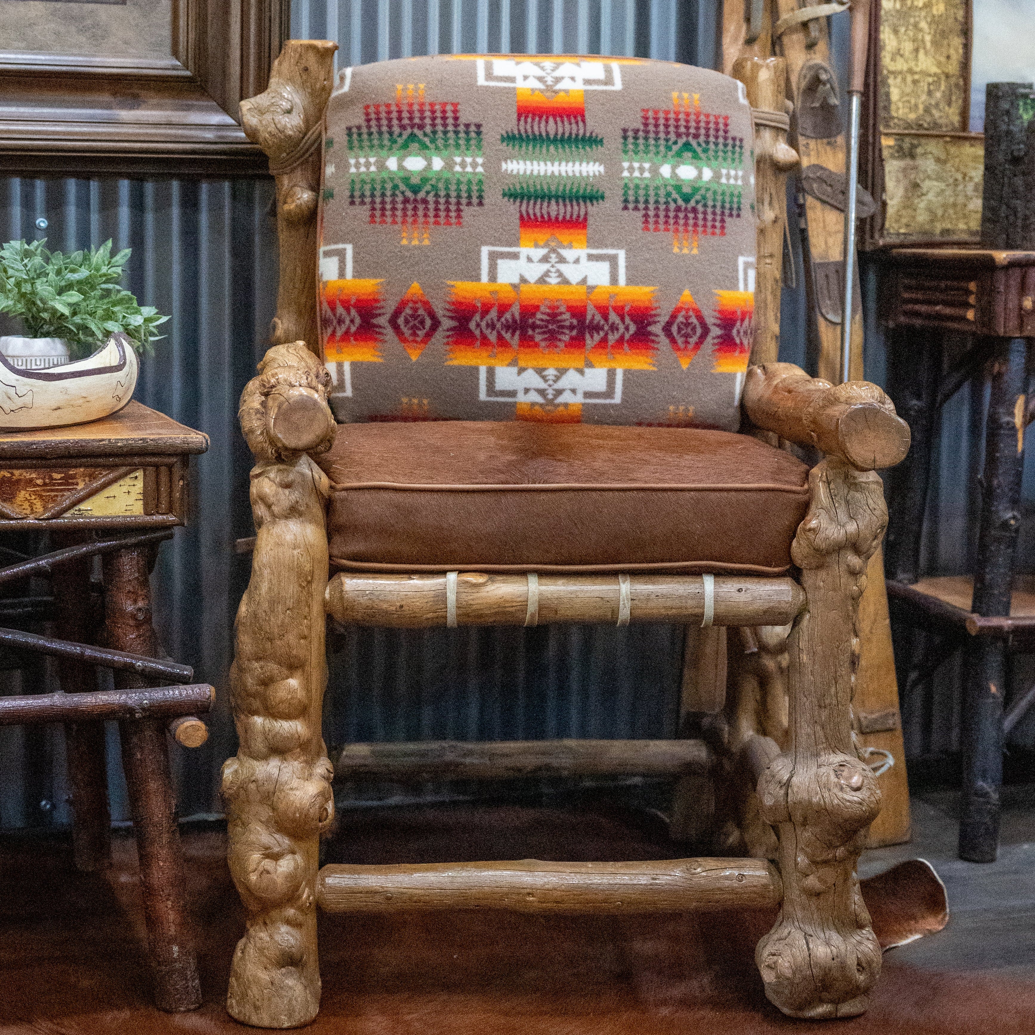 Rustic Knots And Gnarled Pine Log Chair