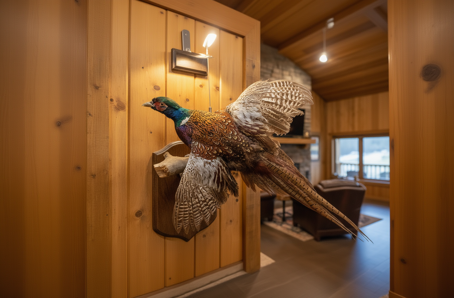 Vintage Flying Pheasant on a Branch Taxidermy Wall Mount