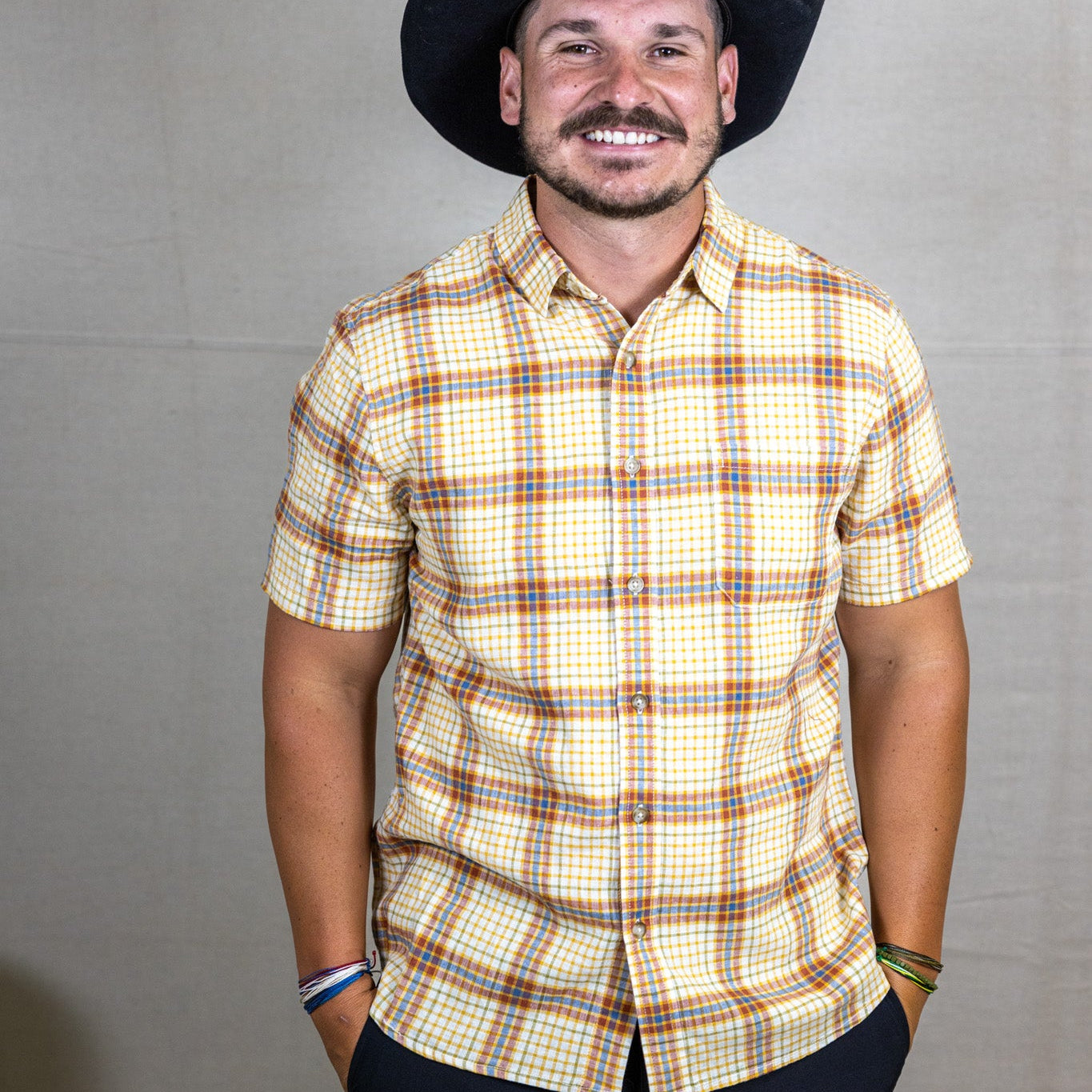 Pendleton Dawson Linen Shirt - Short Sleeve Ivory/Rust Plaid Print