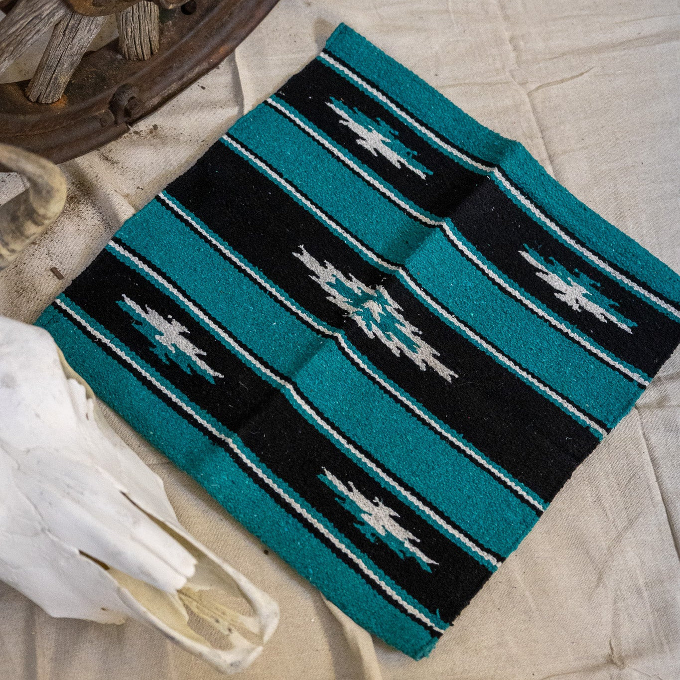 Sierra Navajo Style Acrylic Bland Miniature Southwestern Saddle Blanket 19" x 19"