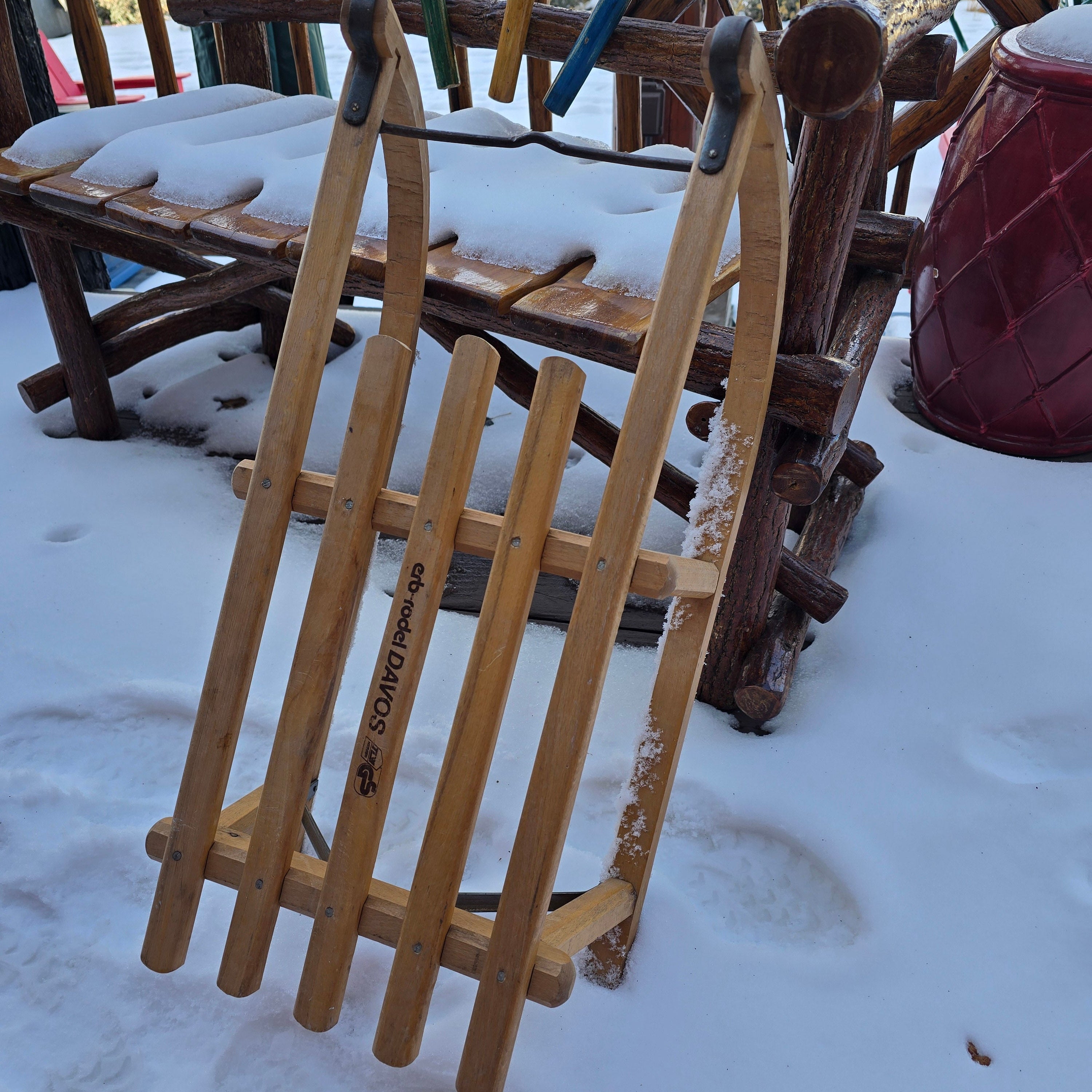 Vintage Erb Rodel Davos Wood Sled Iron Runners