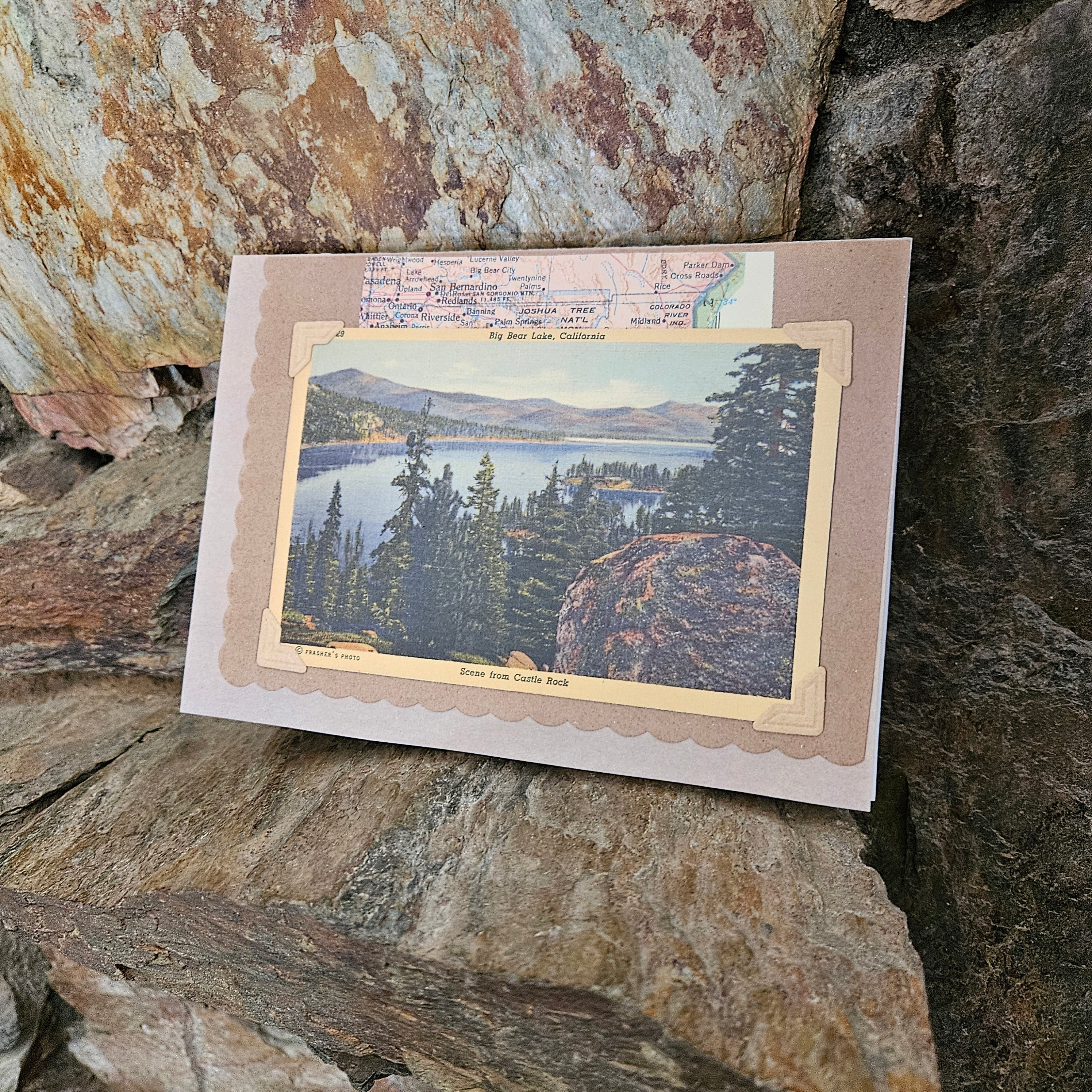 Beautifully Hand Crafted Custom Created Greeting Card Series by Diane Stegman "Castle Rock Big Bear Lake, California"