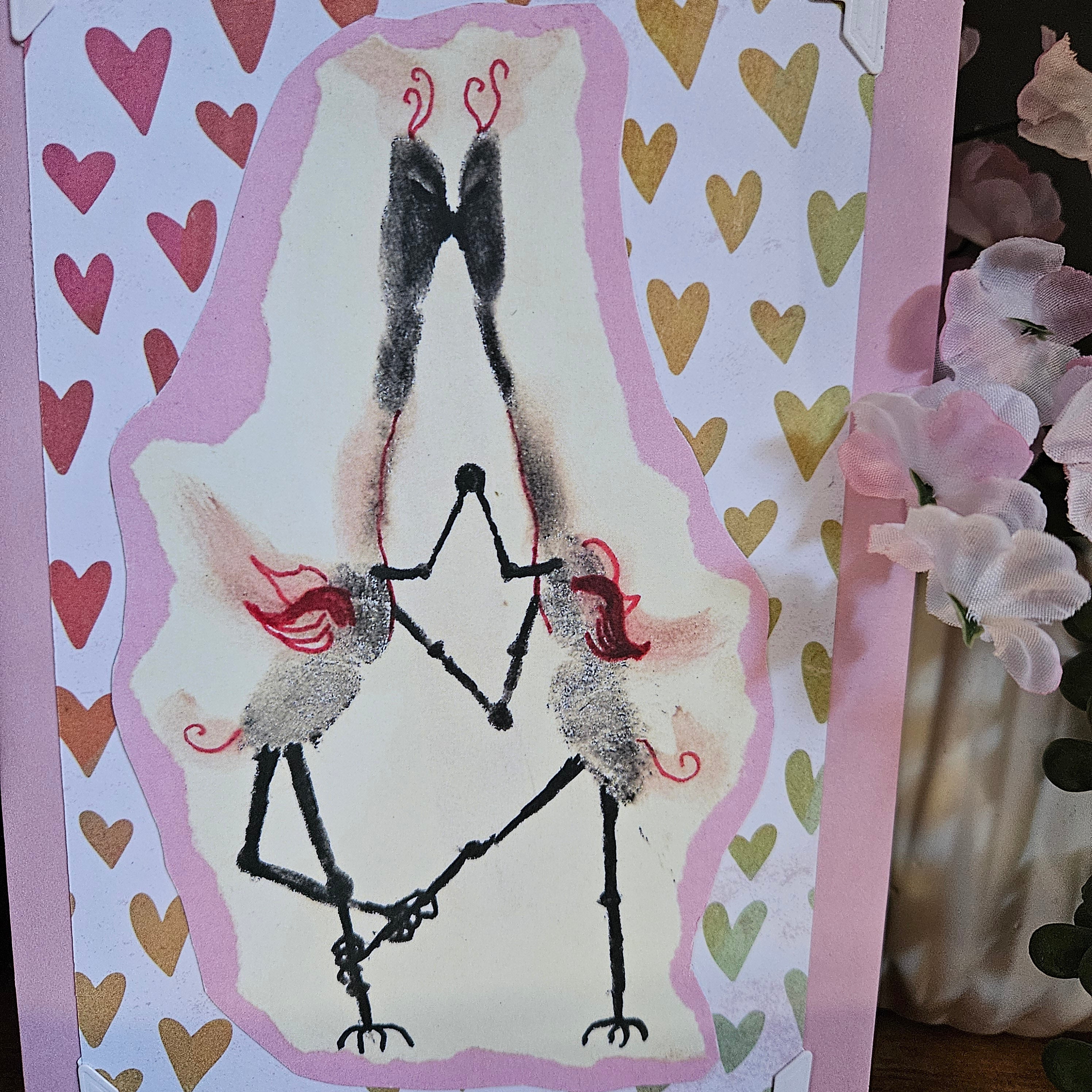 Beautifully Hand Crafted Custom Created Greeting Card Series by Diane Stegman "Fingerprint Series Birds Kissing"