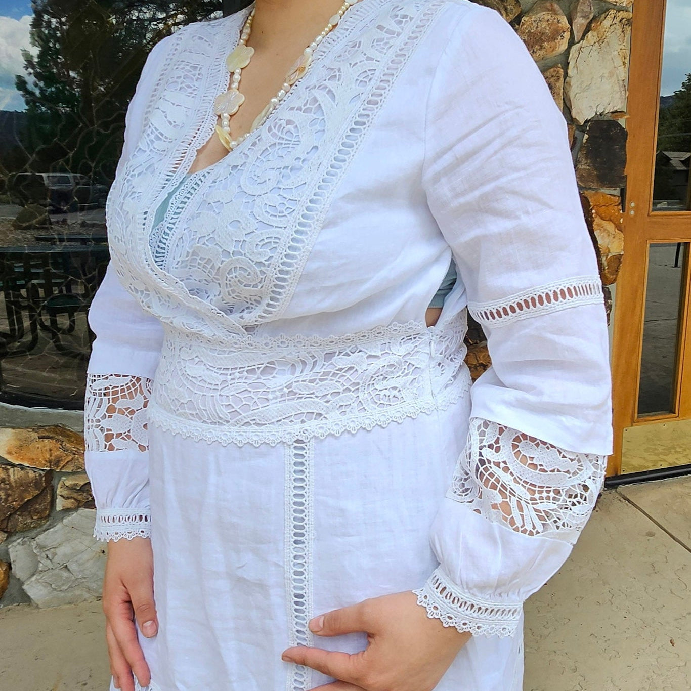 Soft Surroundings Araminta Missy White Cotton Eyelet and Lace Dress