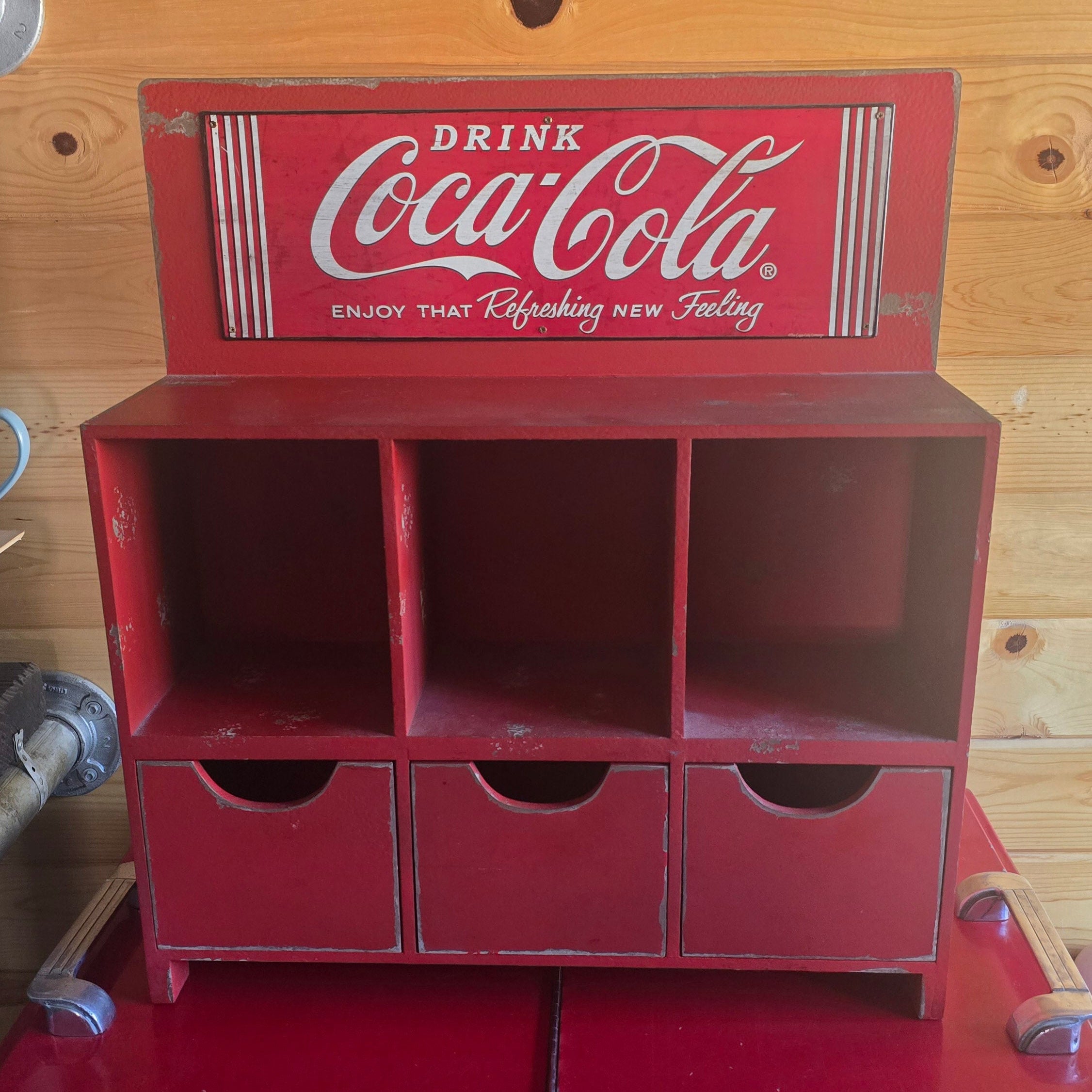 Vintage-Style Coca-Cola Wooden Display Cabinet