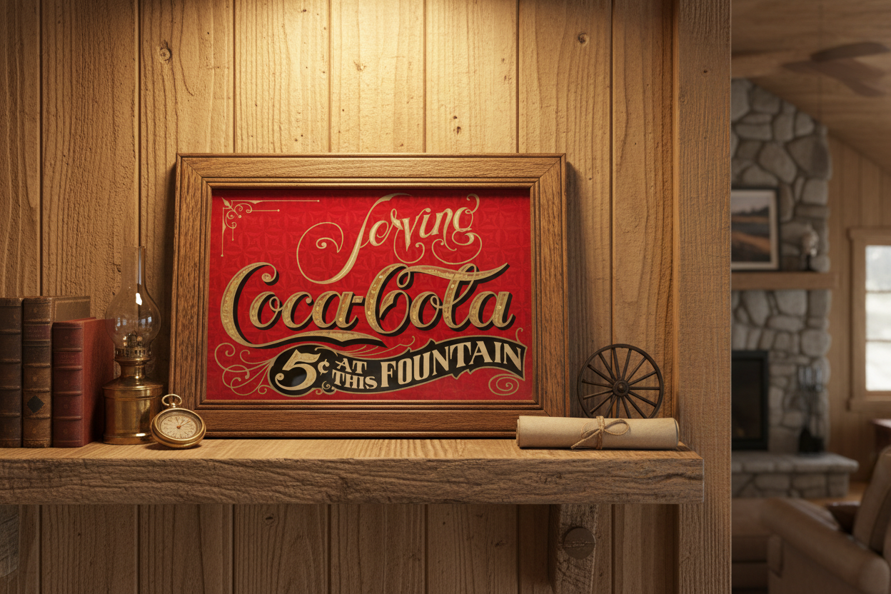 Vintage Coca Cola Framed Glass Advertisement Sign
