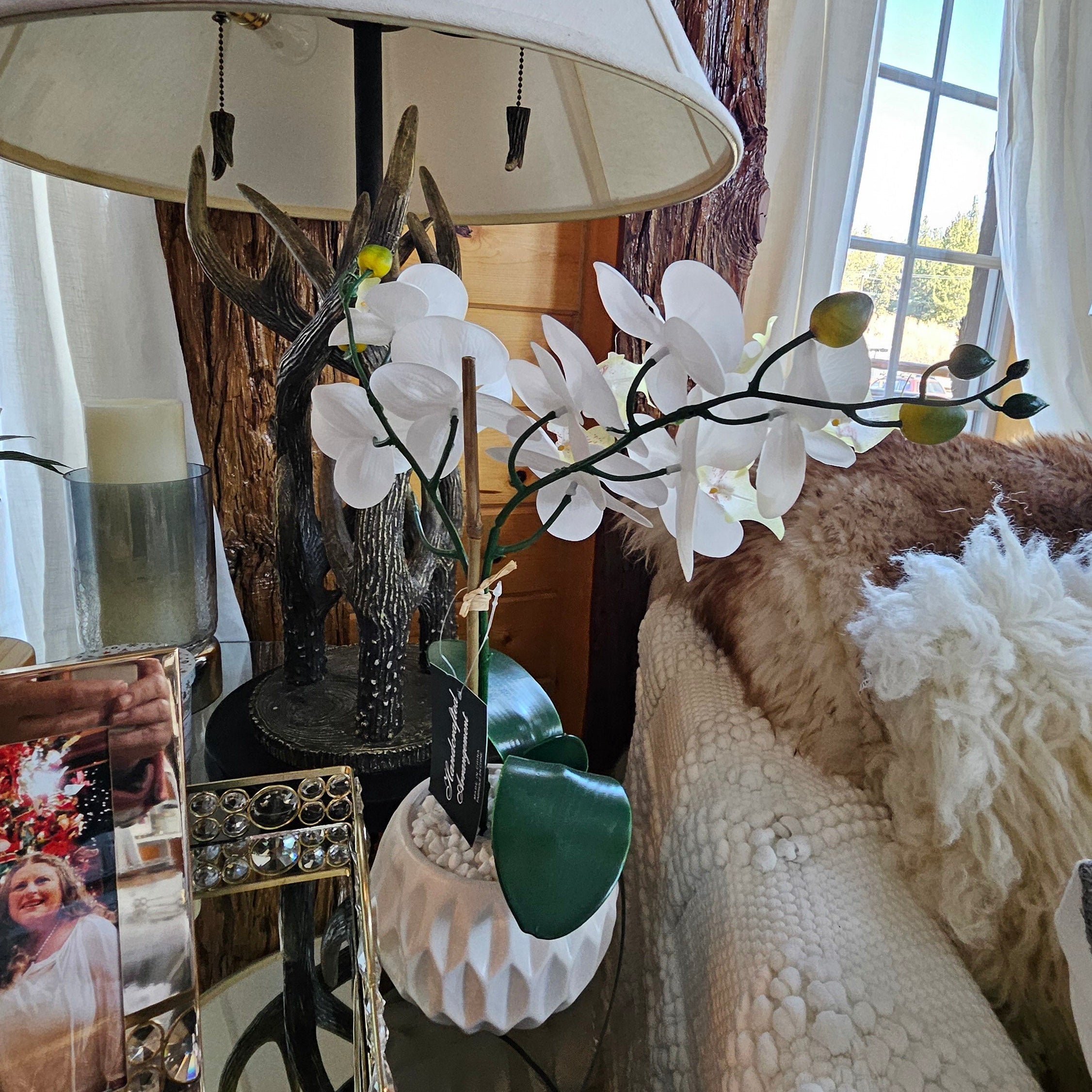 Artificial White Phalaenopsis Orchid in a White Ceramic Pot