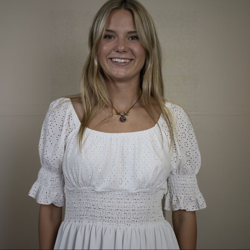 Urban Romantics White Eyelet Smocked Cropped Flowy Blouse