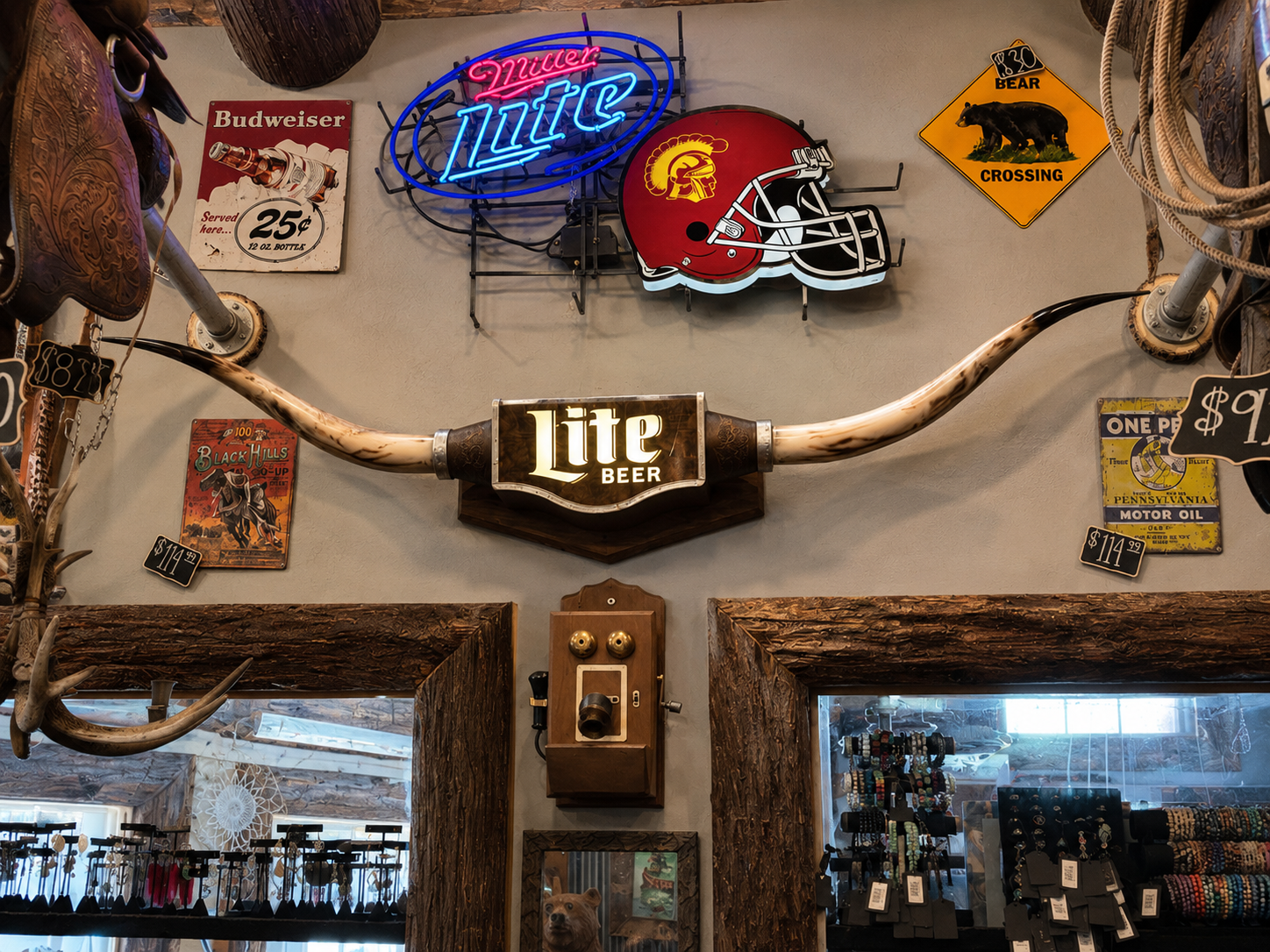 Vintage Miller Lite Longhorn Illuminated Beer Sign – 73" Wide Western Bar Display