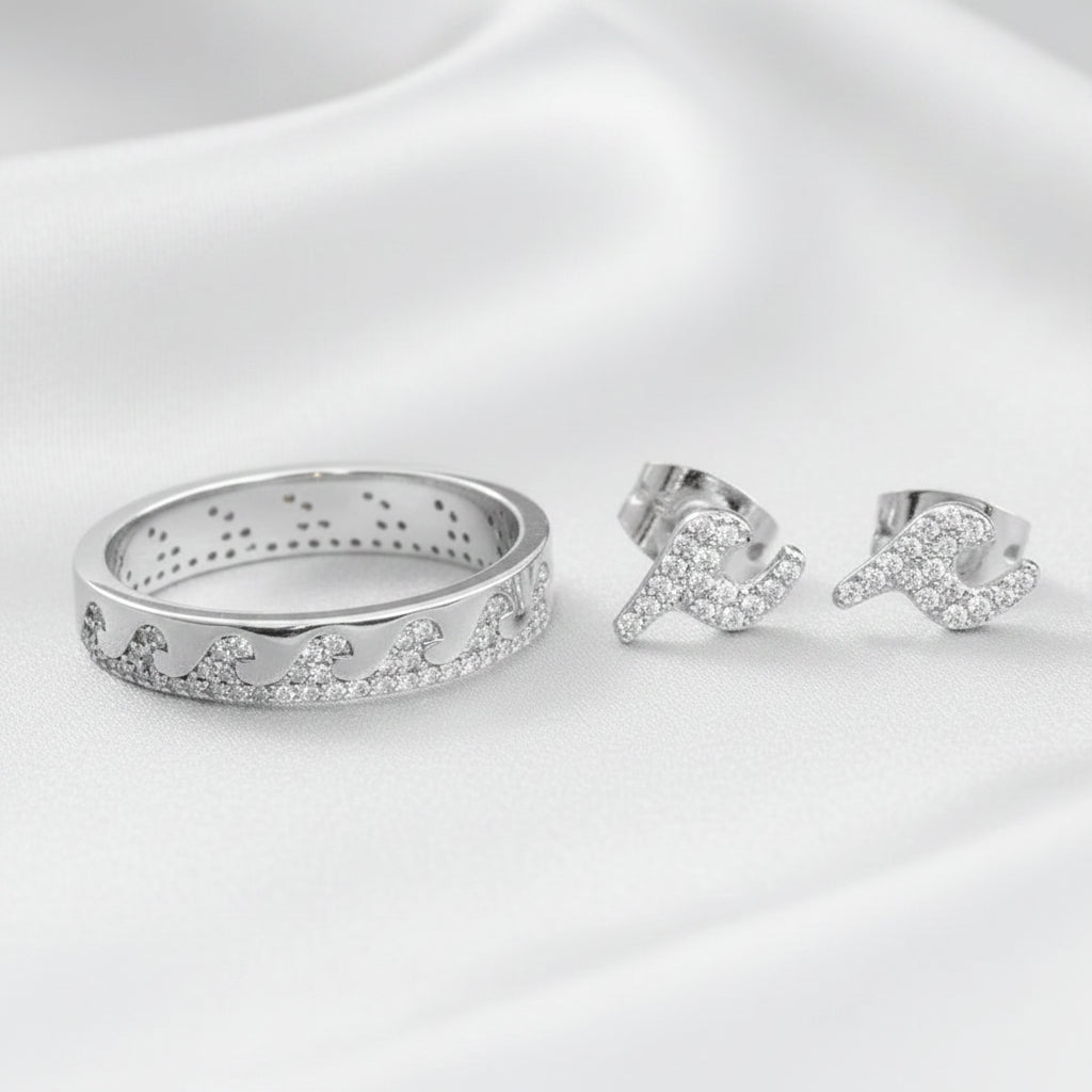 Pura Vida Crystal Wave Earring & Ring Set