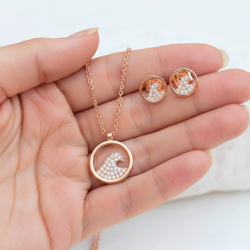 Pura Vida Pave Wave Necklace & Earring Set