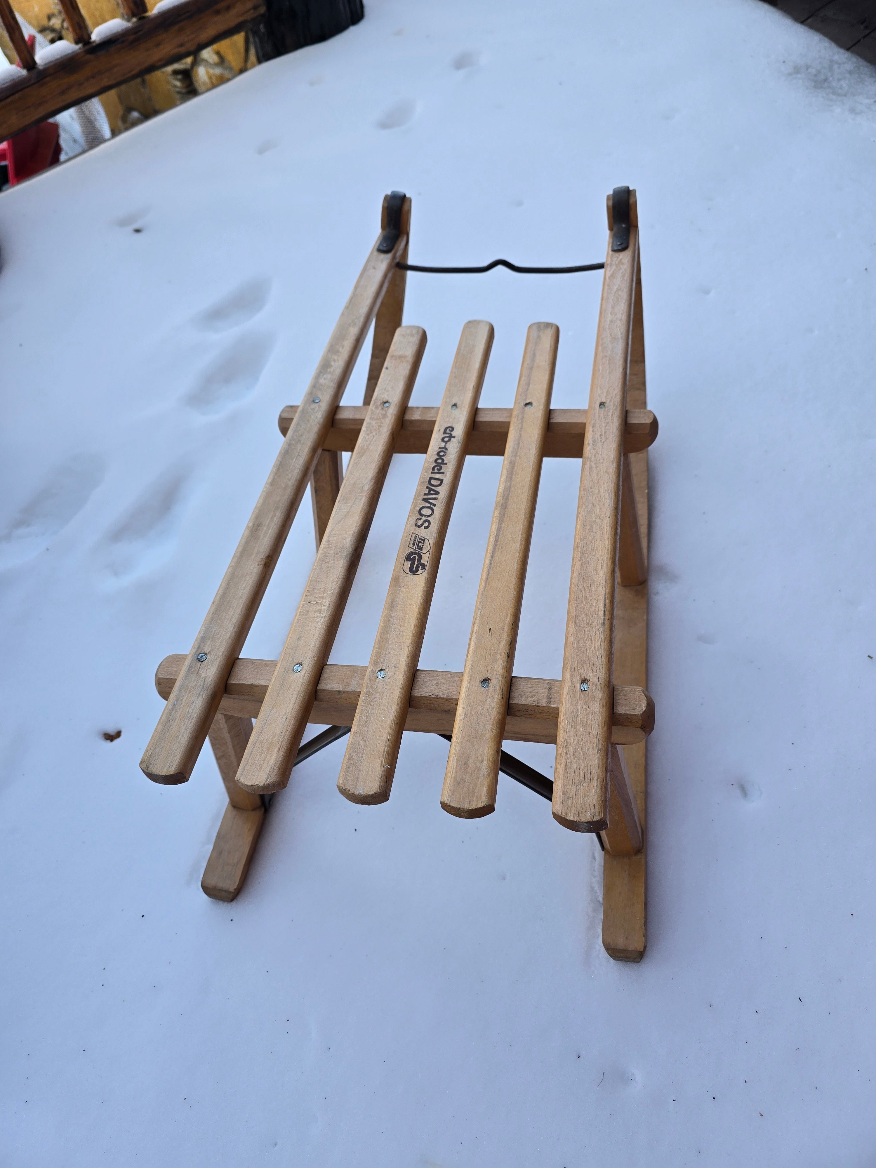 Vintage Erb Rodel Davos Wood Sled Iron Runners