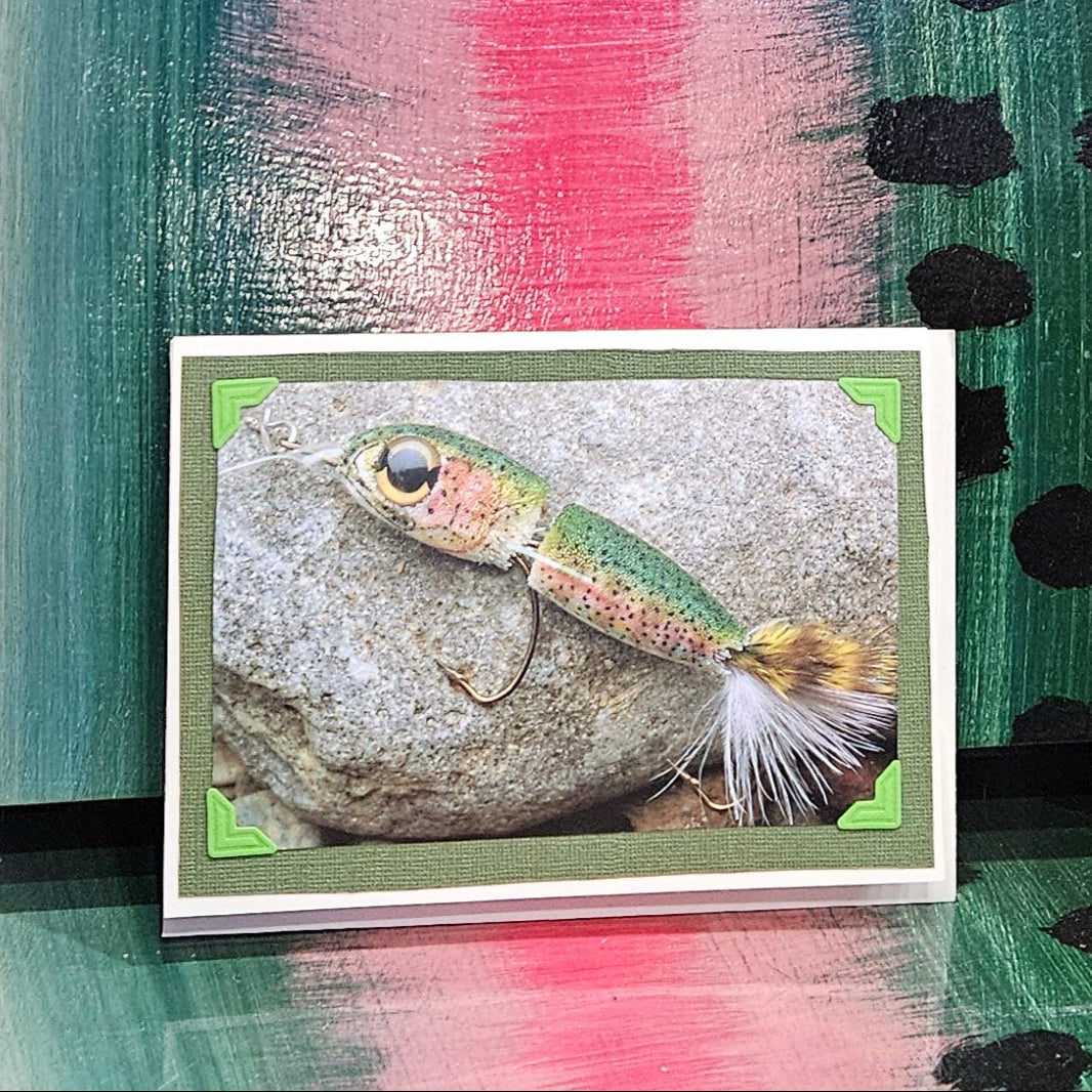 Beautifully Hand Crafted Custom Created Greeting Card Series by Diane Stegman "Rainbow Fishing Lure"