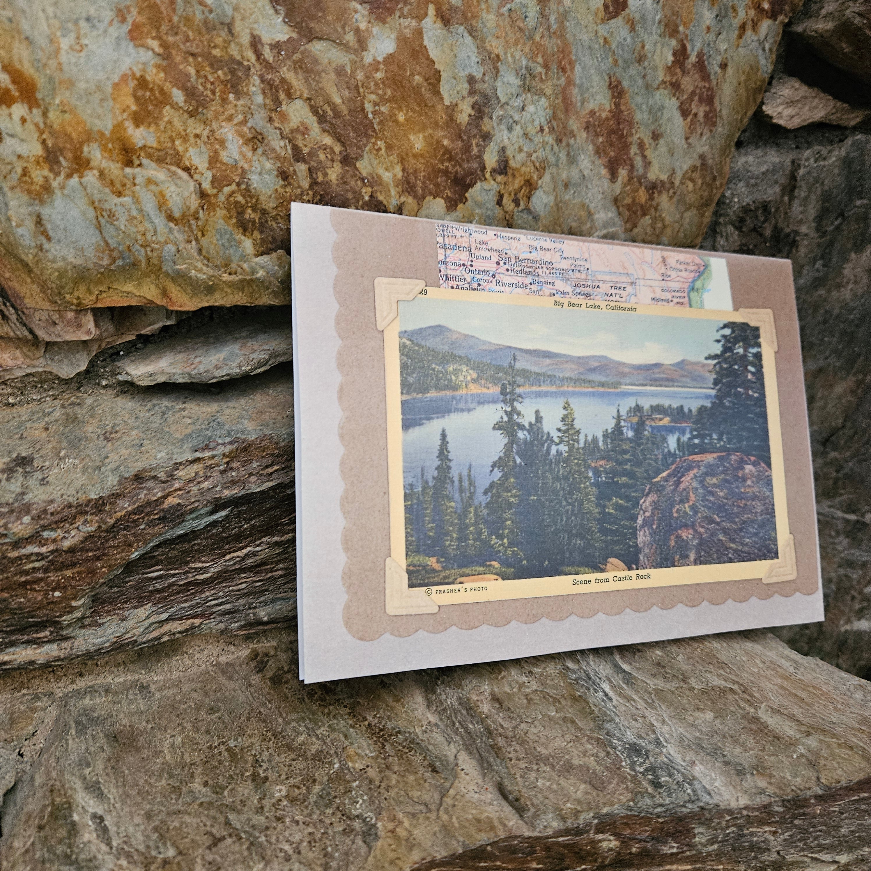 Beautifully Hand Crafted Custom Created Greeting Card Series by Diane Stegman "Castle Rock Big Bear Lake, California"