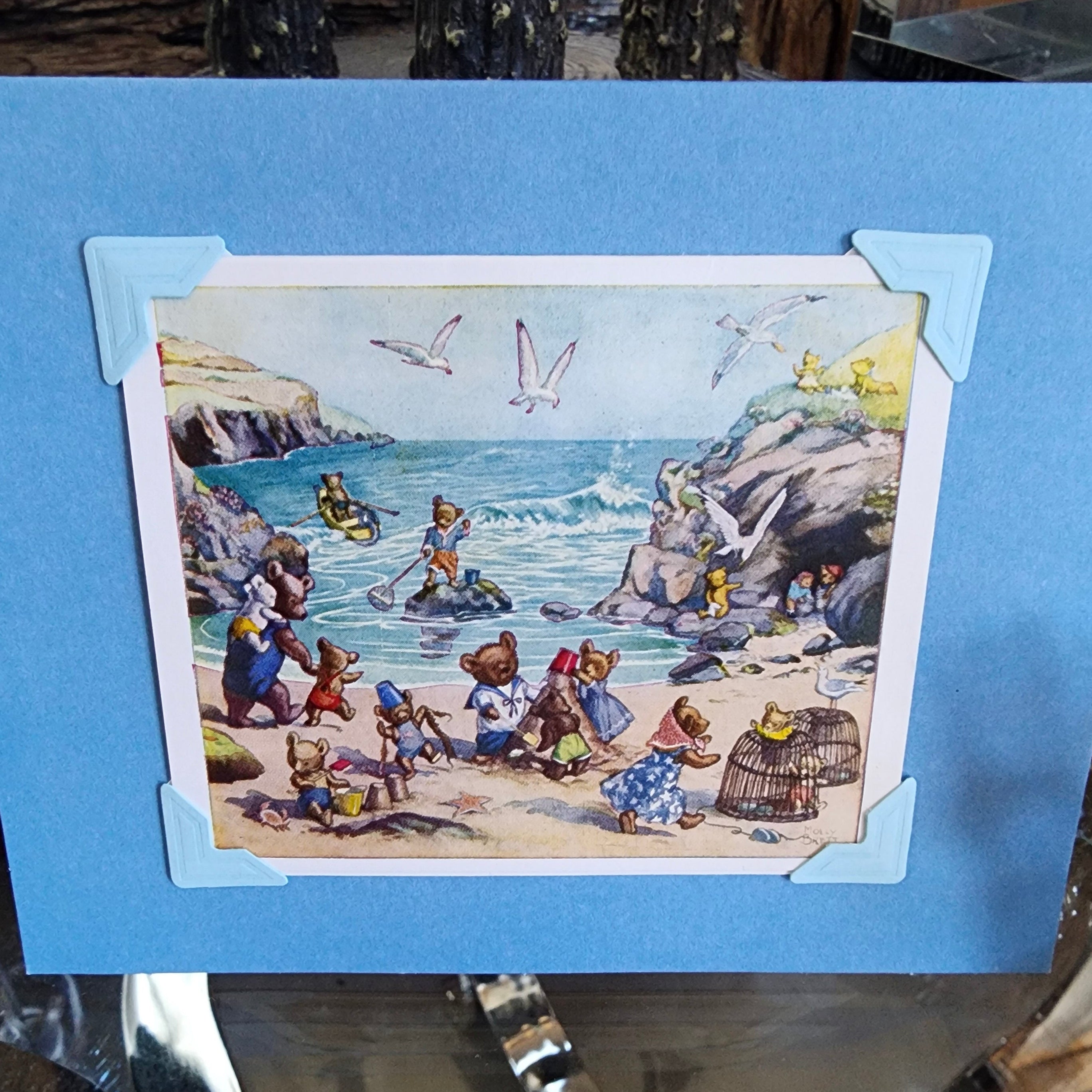 Beautifully Hand Crafted Custom Created Greeting Card Series by Diane Stegman "Teddy Bears on the Beach"