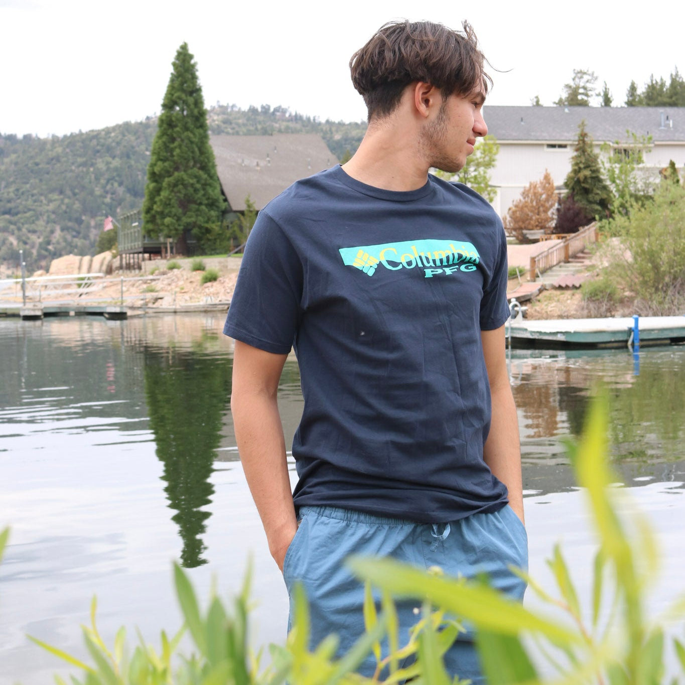 Columbia PFG Graphic Tee Shirt Navy Blue