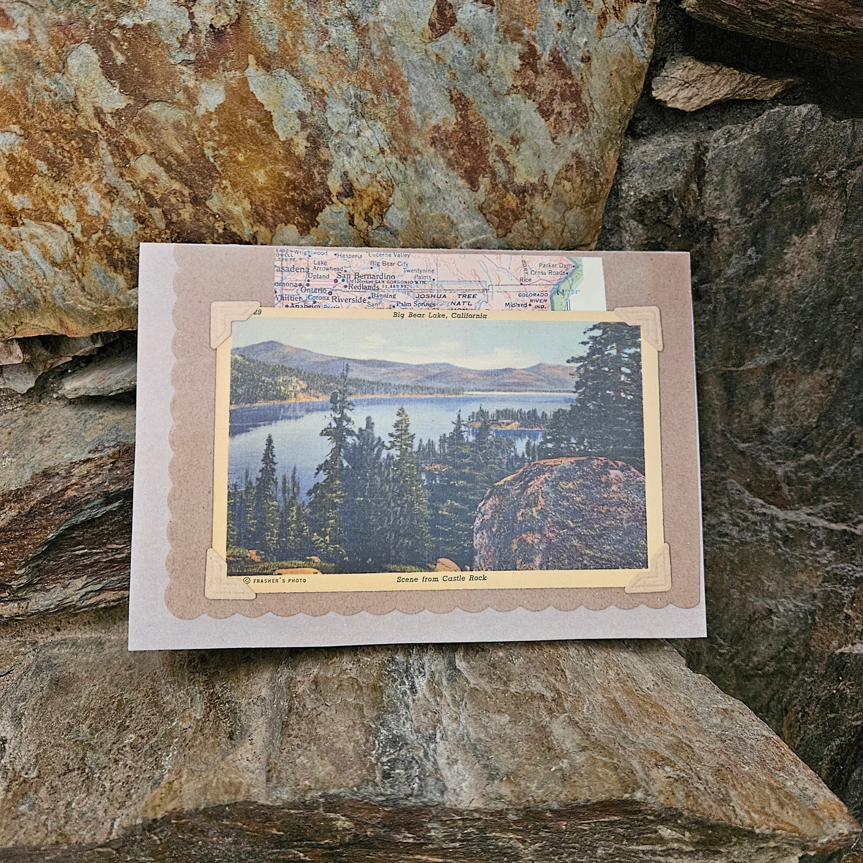 Beautifully Hand Crafted Custom Created Greeting Card Series by Diane Stegman "Castle Rock Big Bear Lake, California"