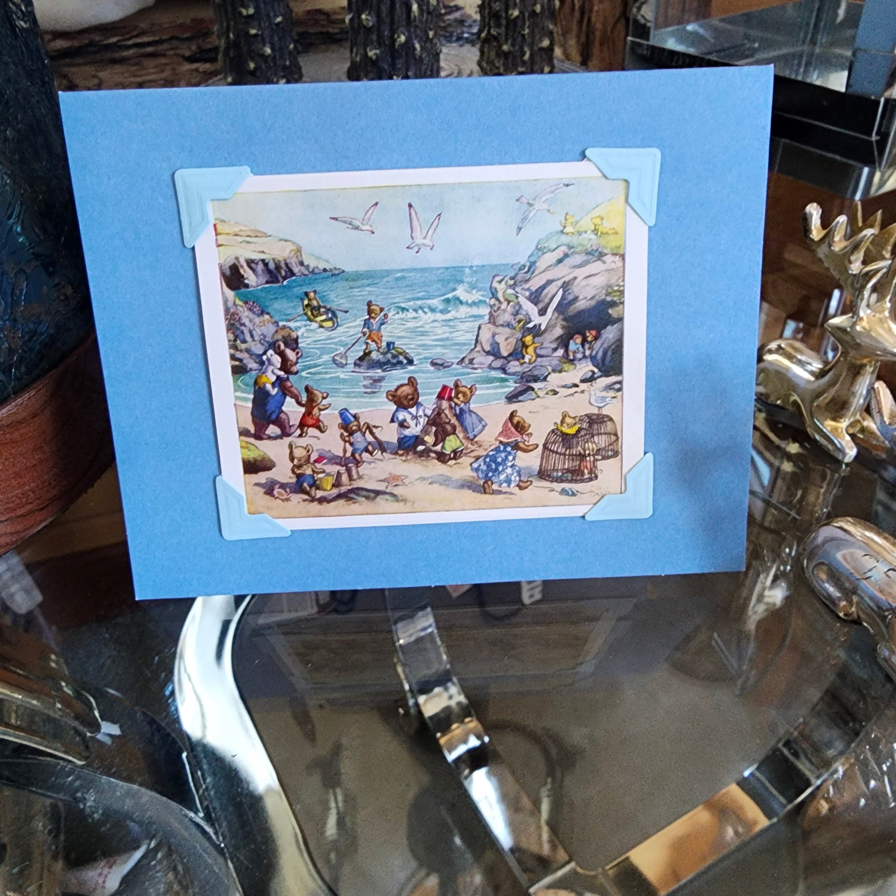 Beautifully Hand Crafted Custom Created Greeting Card Series by Diane Stegman "Teddy Bears on the Beach"