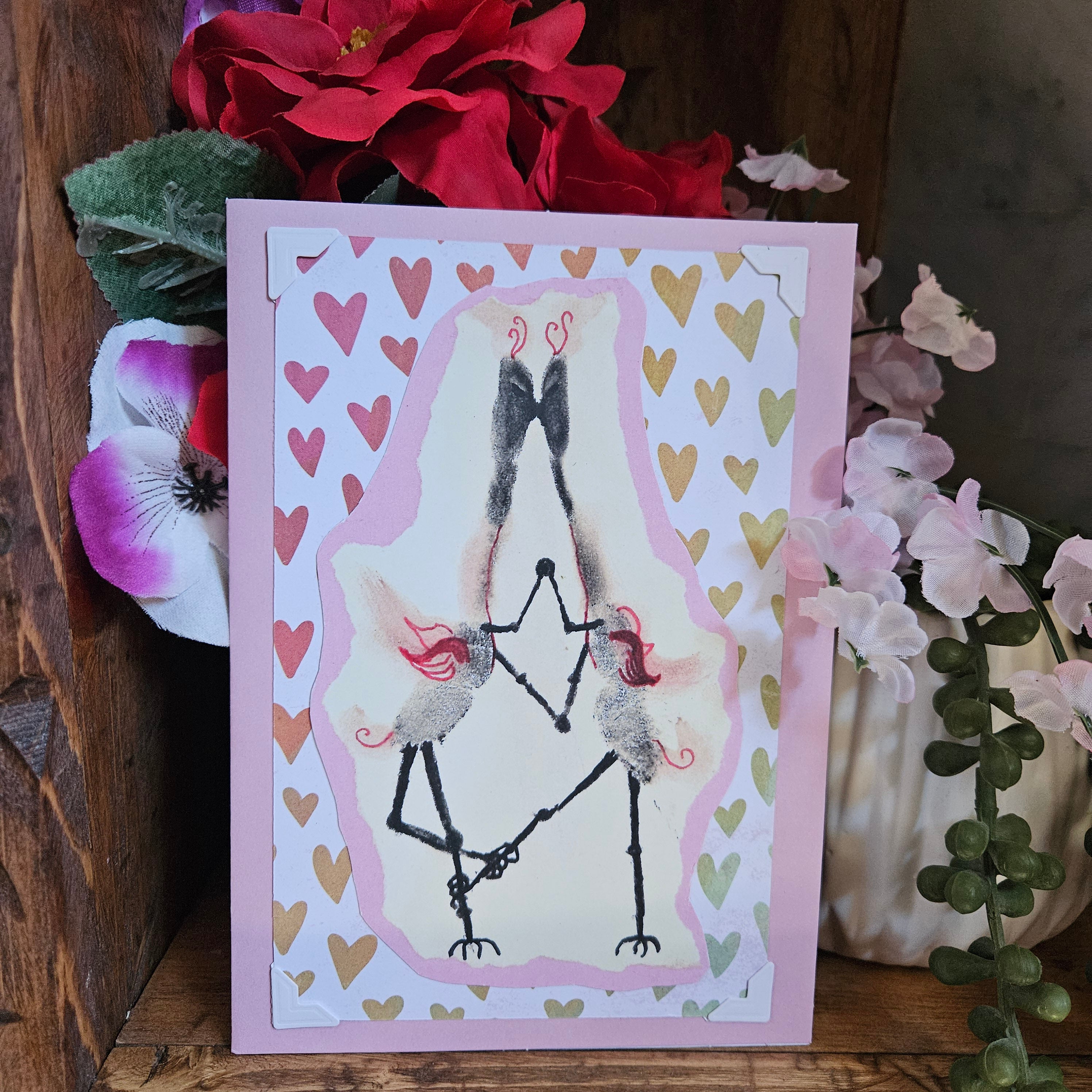 Beautifully Hand Crafted Custom Created Greeting Card Series by Diane Stegman "Fingerprint Series Birds Kissing"