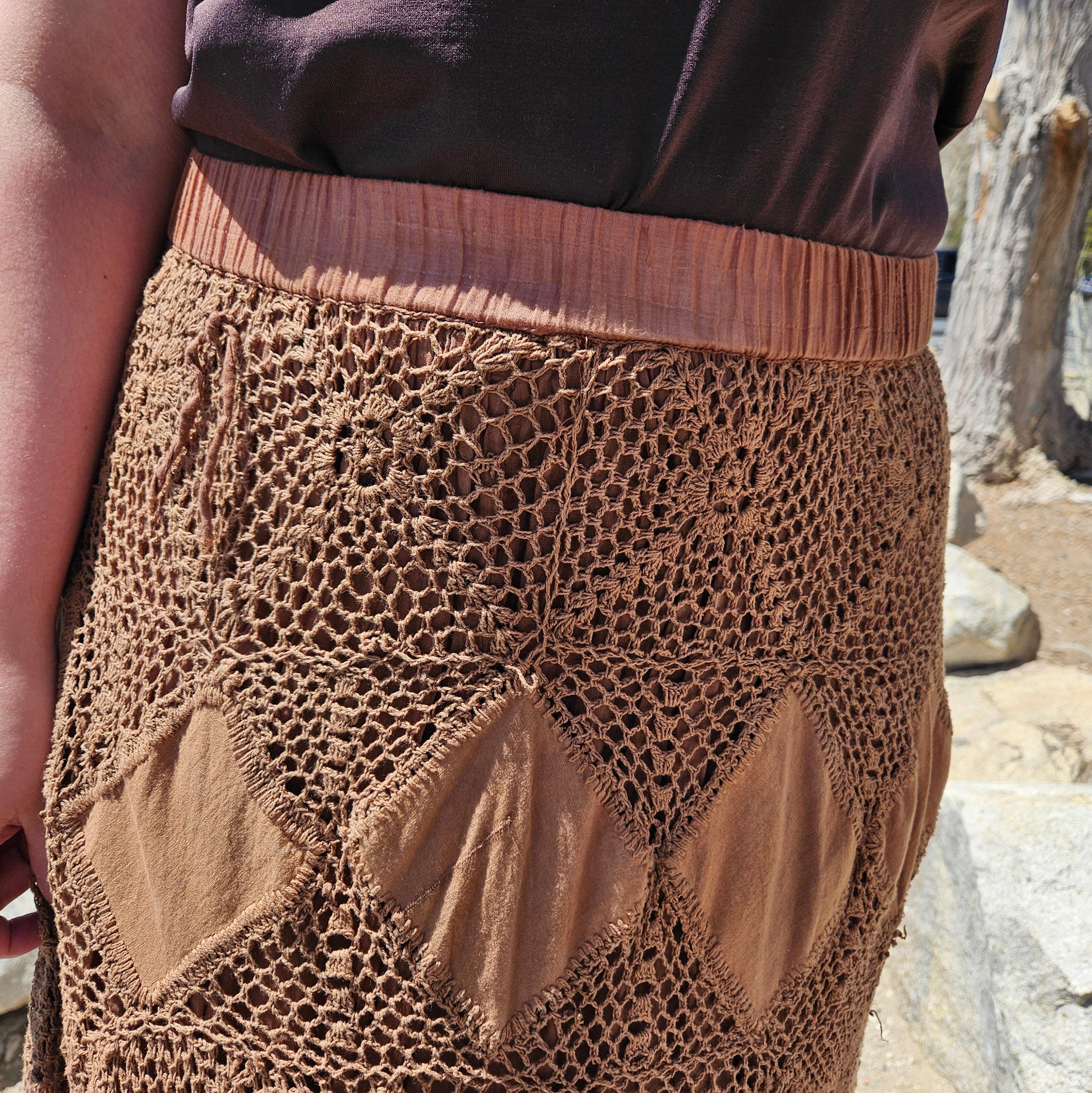 Vintage Bohemian Crochet Lase Brown Skirt