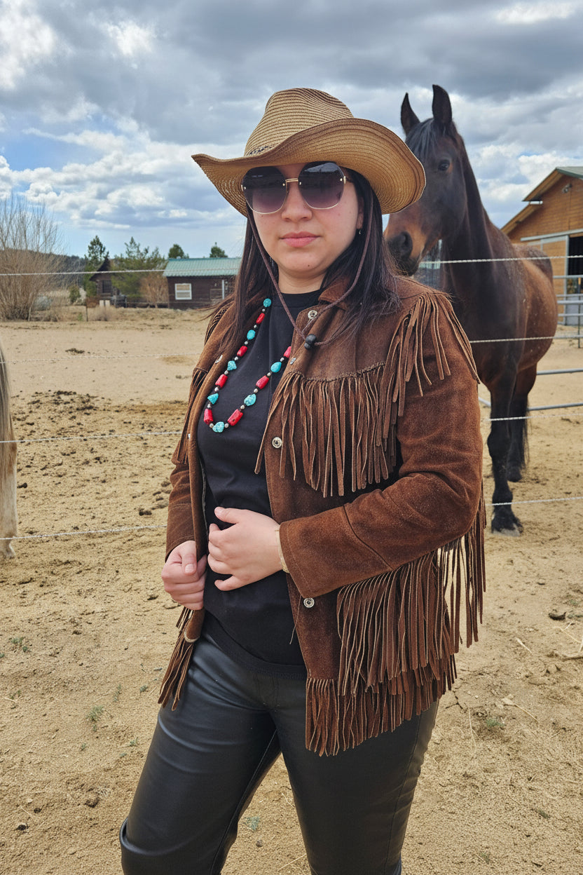 Classic Vintage Tepee Town Light Brown Leather and Suede Fringe Jacket