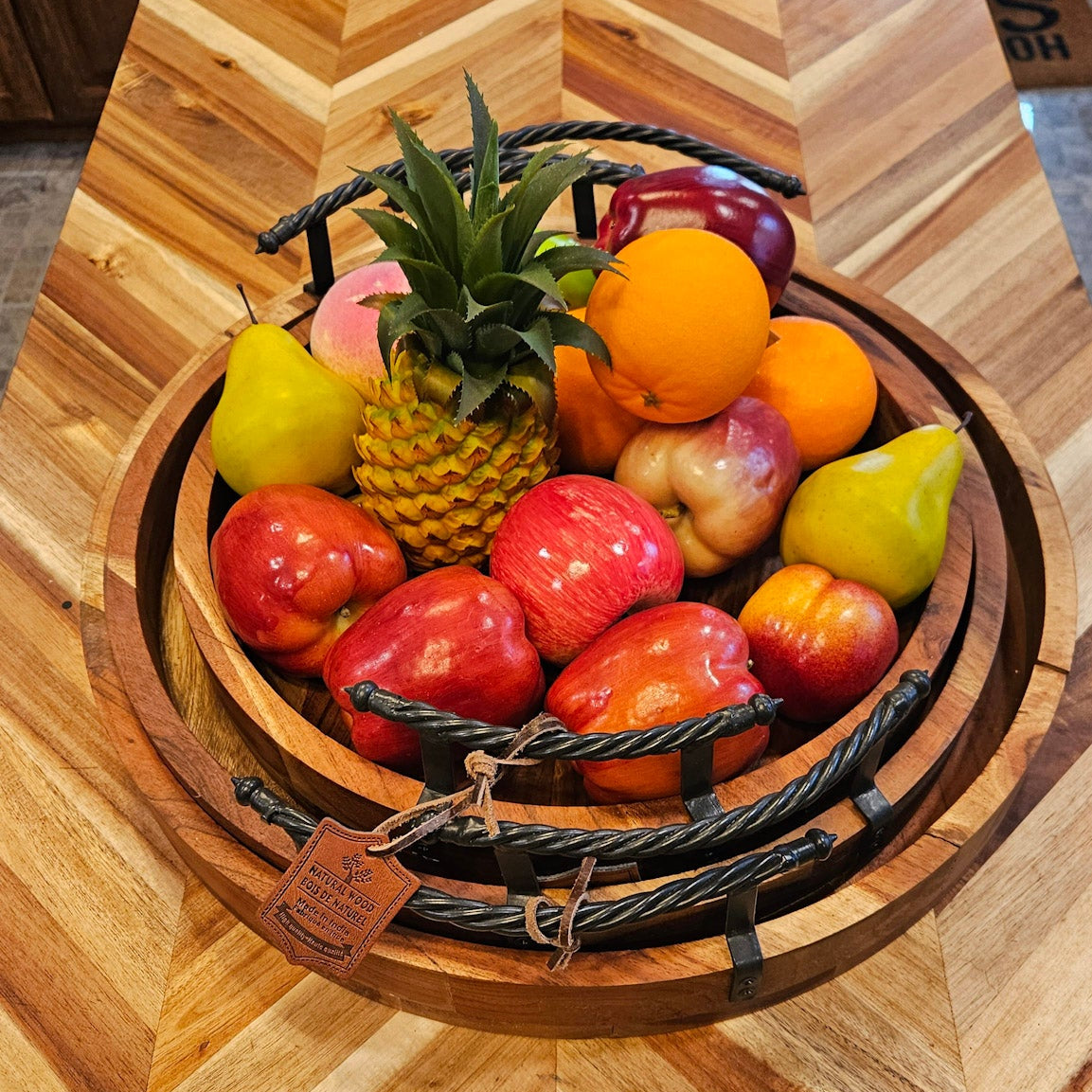 Acacia Wood Serving Trays with Metal Handles