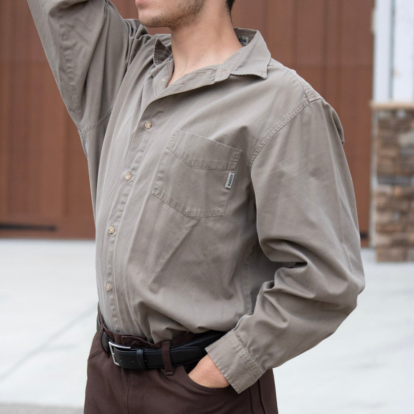 American Traditional Guess Jeans Long Sleeve Sand Brown Button-up