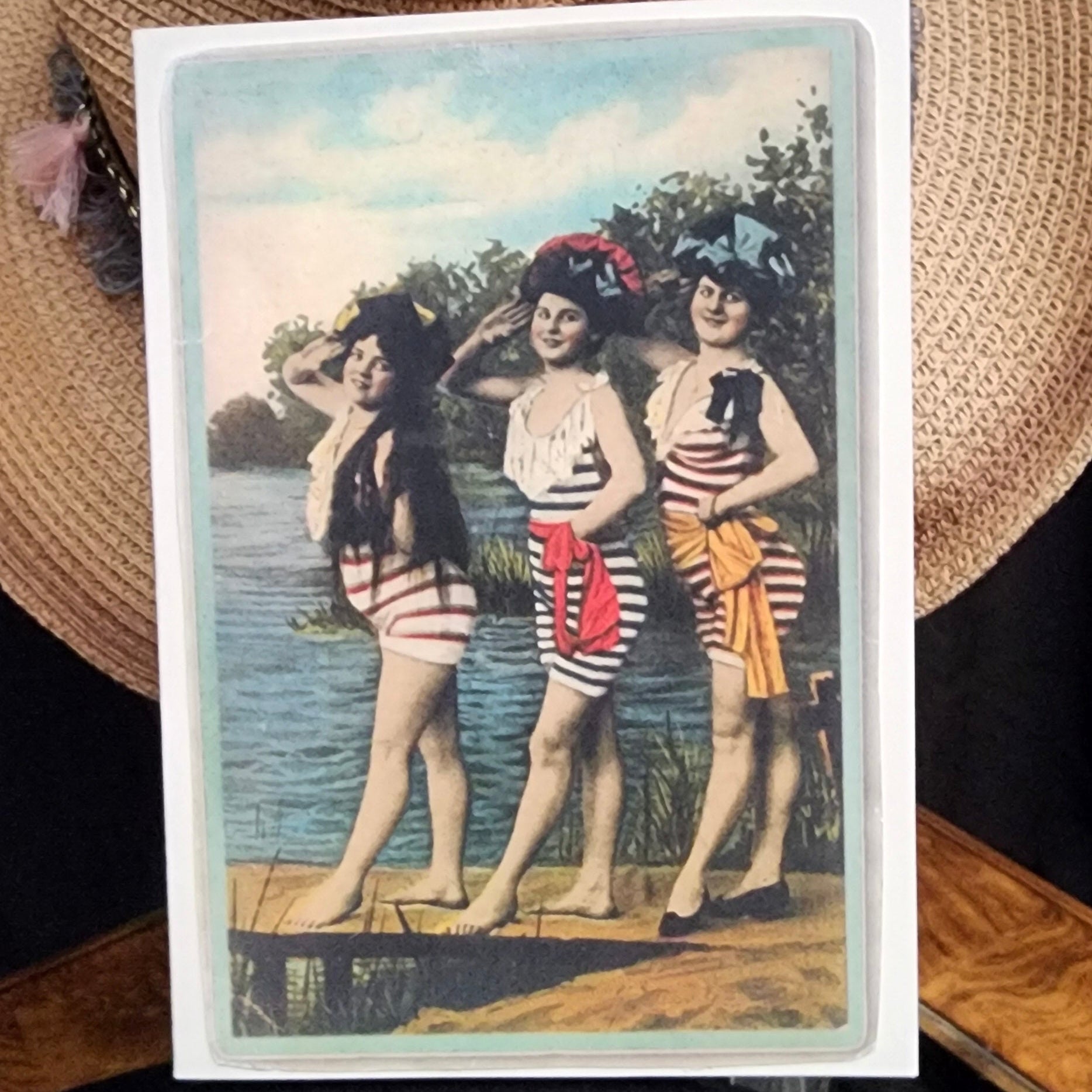 Beautifully Hand Crafted Custom Created Greeting Card Series by Diane Stegman "Vintage Female Swimsuits"