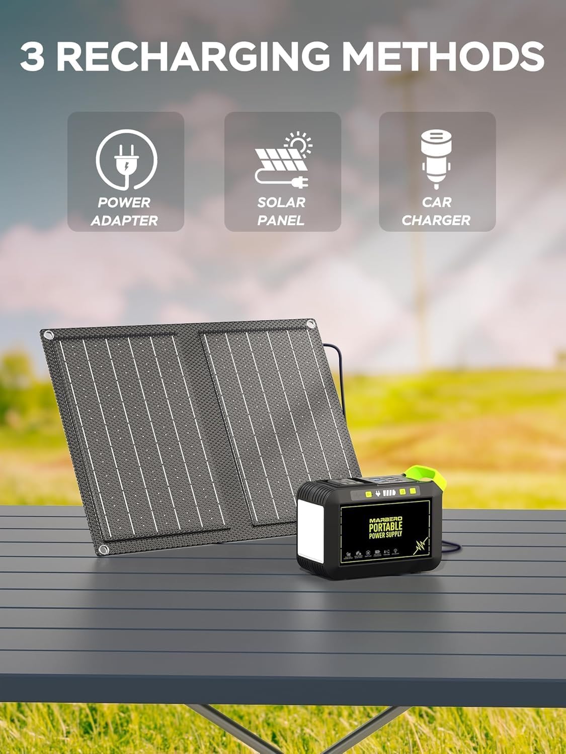 MARBERO 88.8Wh Portable Power Station with 21W Solar Panel – 80W Solar Generator for Camping & Emergency Backup