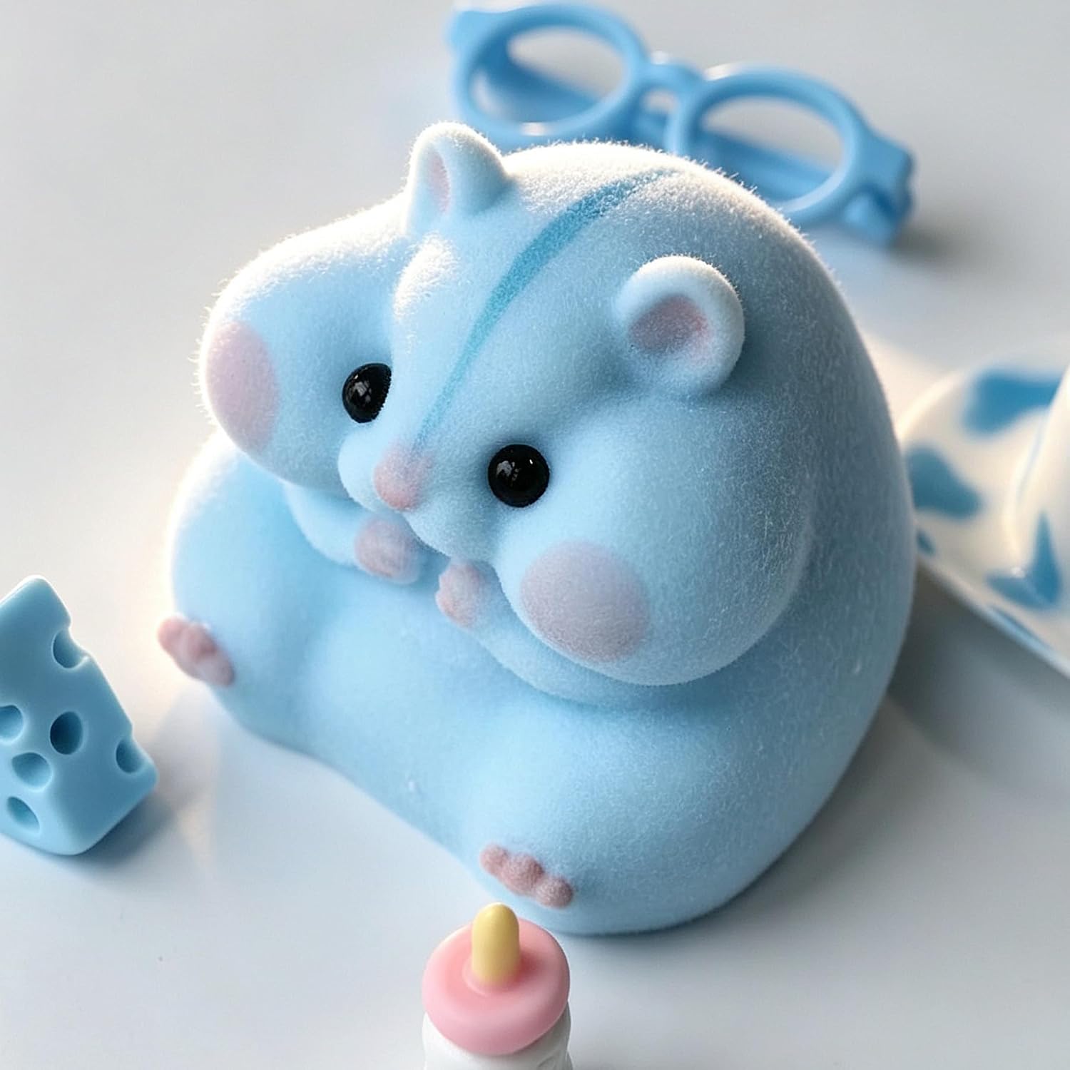 Handmade Blue Taba Squishy Hamster Toy with Glasses – Soft Sensory Stress Relief Fidget Toy