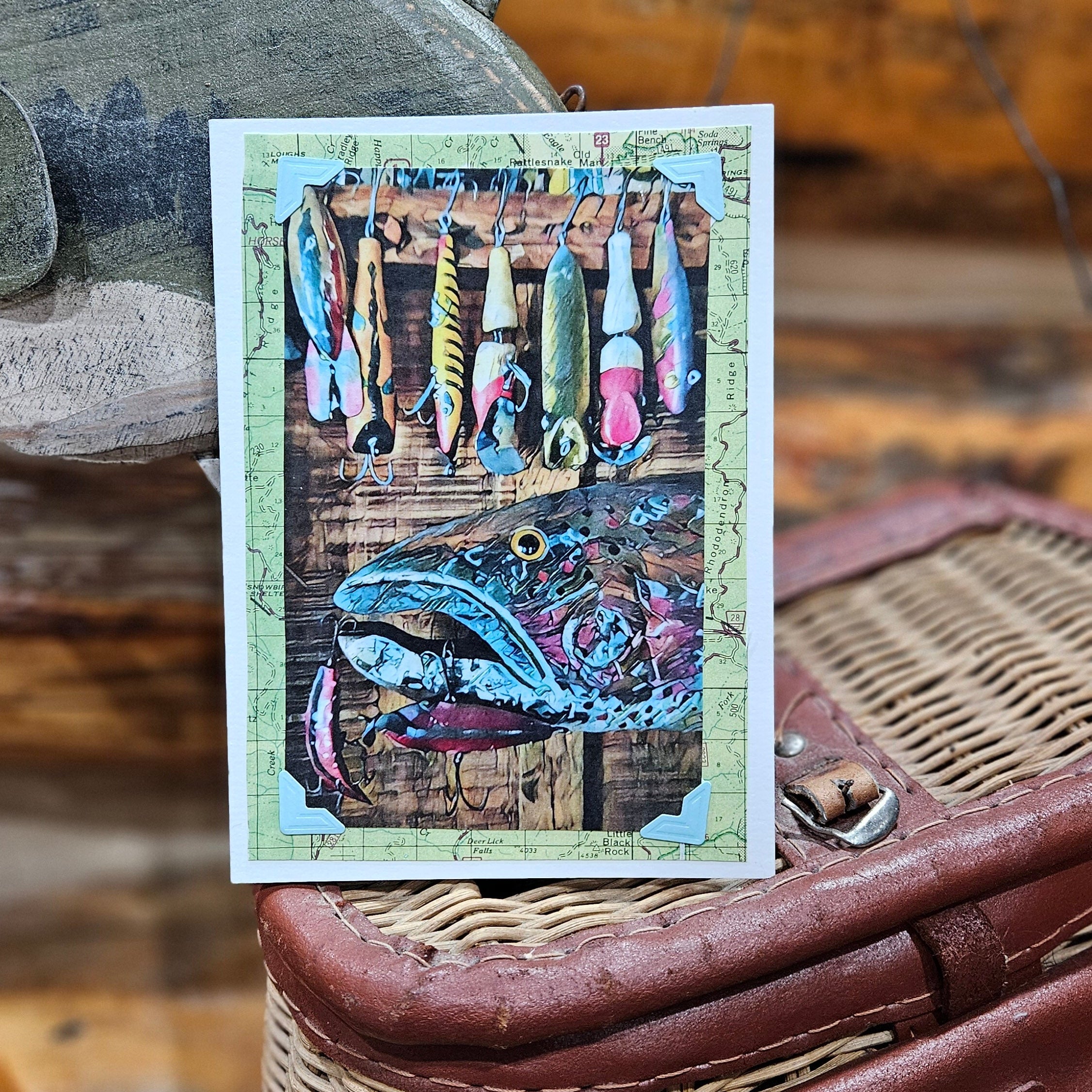 Beautifully Hand Crafted Custom Created Greeting Card Series by Diane Stegman "Various Fishing Lures"