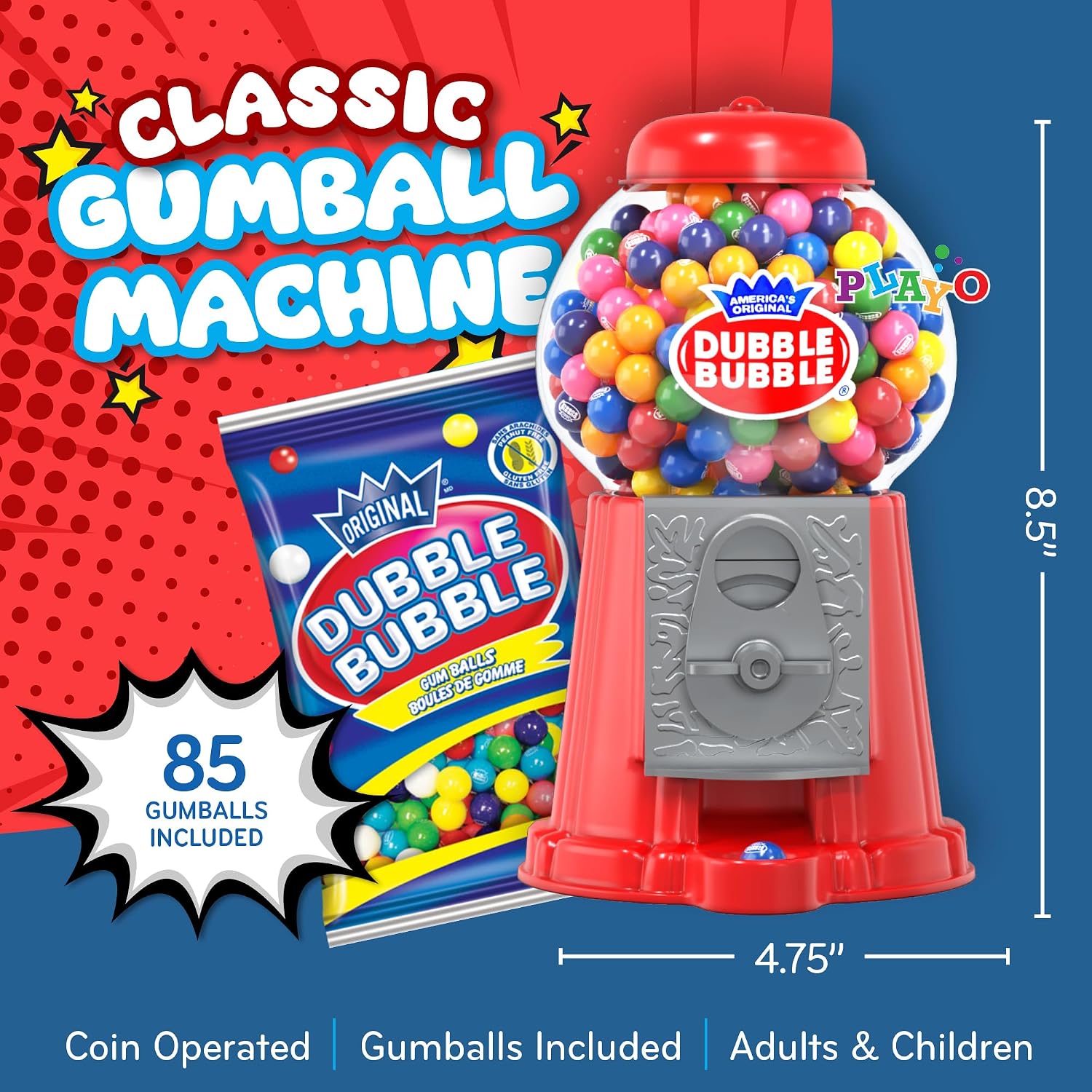 Playo Dubble Bubble Gumball Bank – Coin-Operated Gumball Machine with Bubble Gum