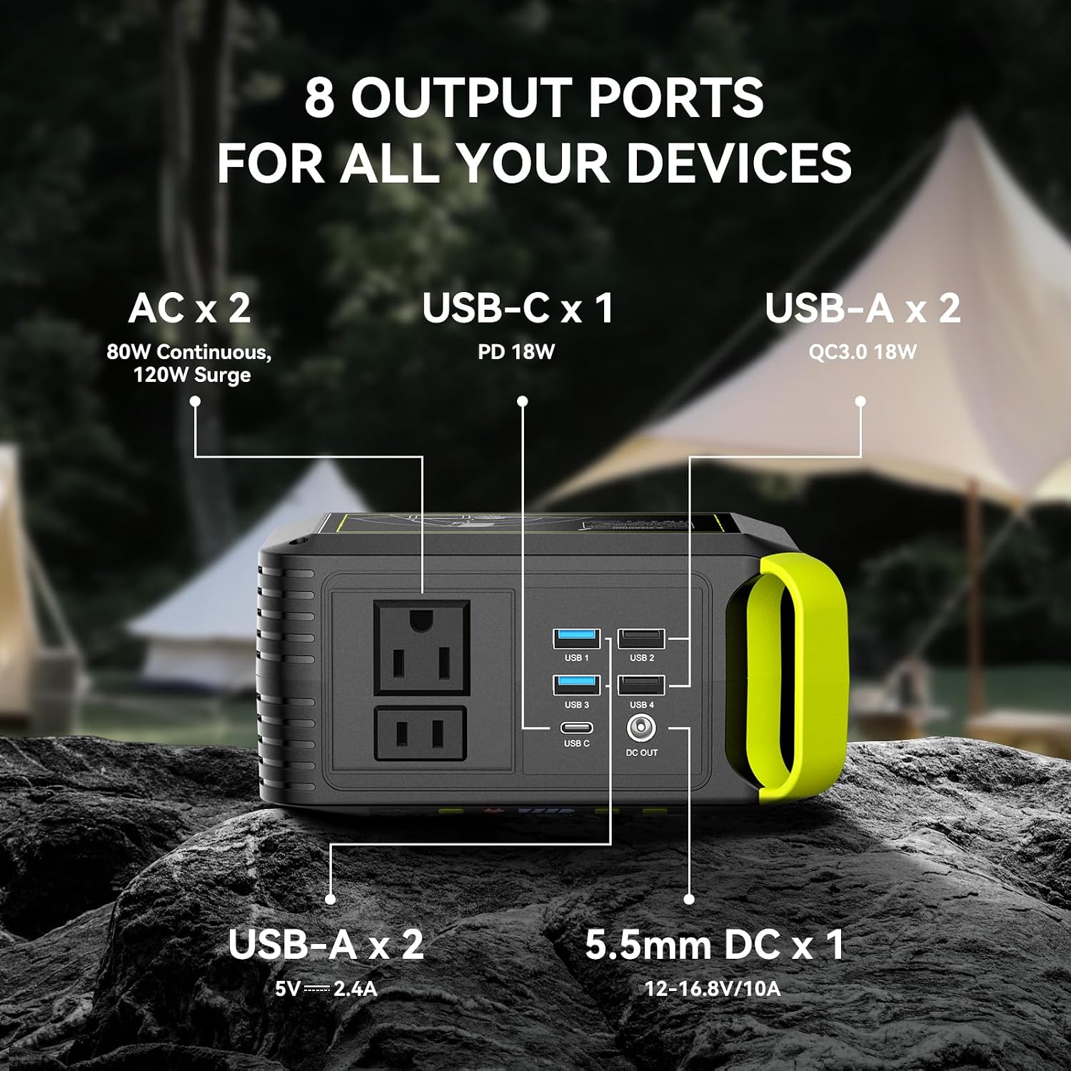 MARBERO 88.8Wh Portable Power Station with 21W Solar Panel – 80W Solar Generator for Camping & Emergency Backup