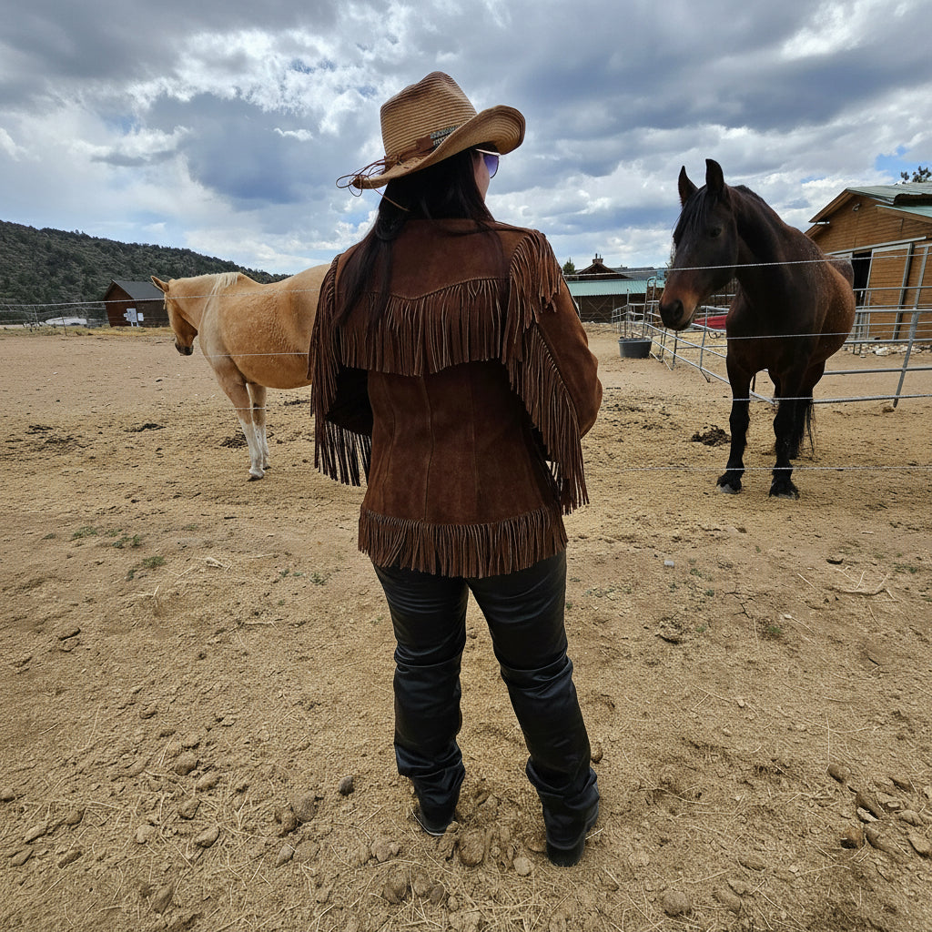 Classic Vintage Tepee Town Light Brown Leather and Suede Fringe Jacket