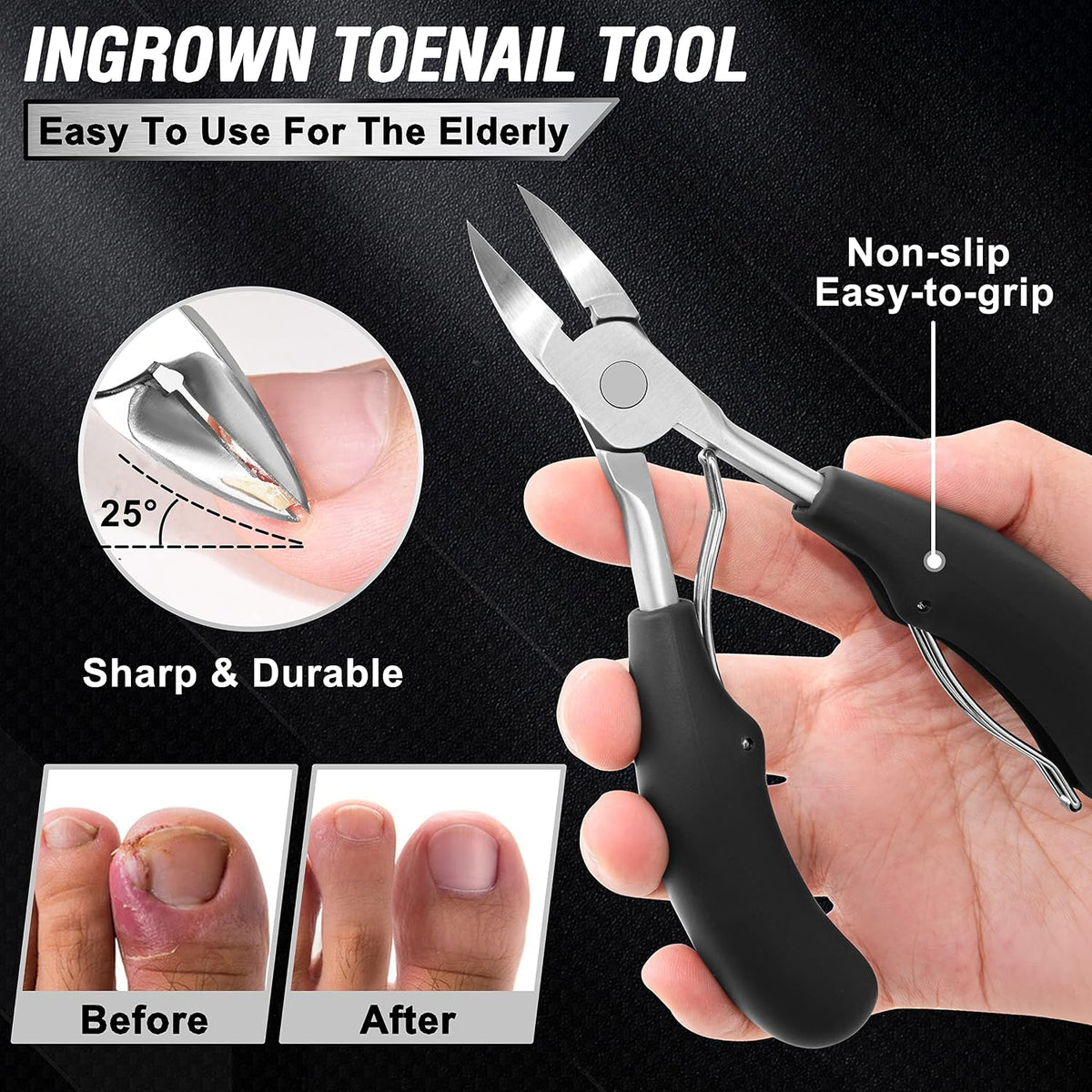 Aucurwen 7-Piece Heavy Duty Toenail Clipper Set for Thick Nails | Professional Pedicure Kit