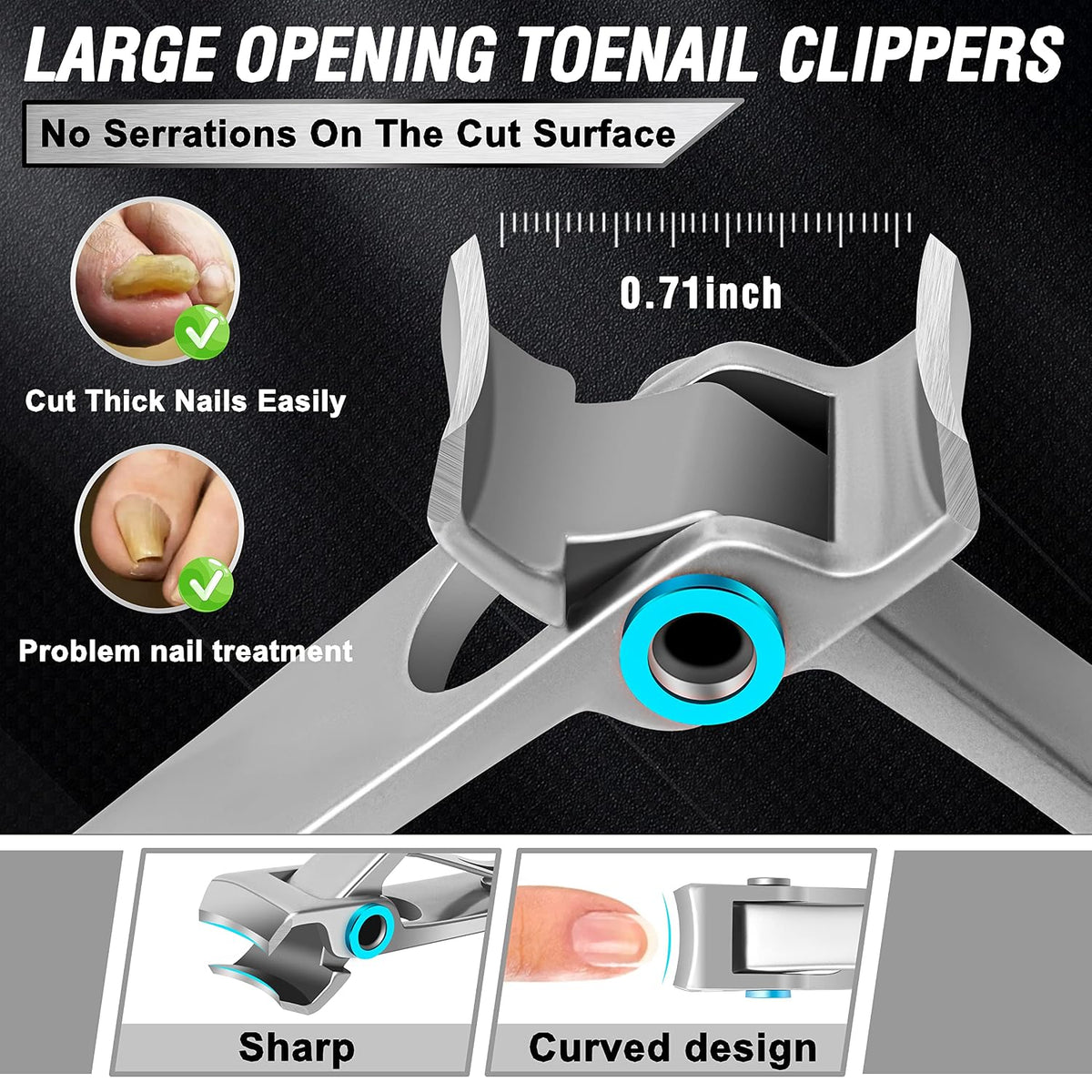 Aucurwen 7-Piece Heavy Duty Toenail Clipper Set for Thick Nails | Professional Pedicure Kit