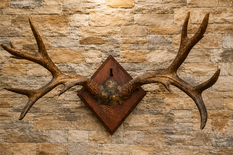Vintage European Roe Deer Antler Trophy Mount 30" x 17"