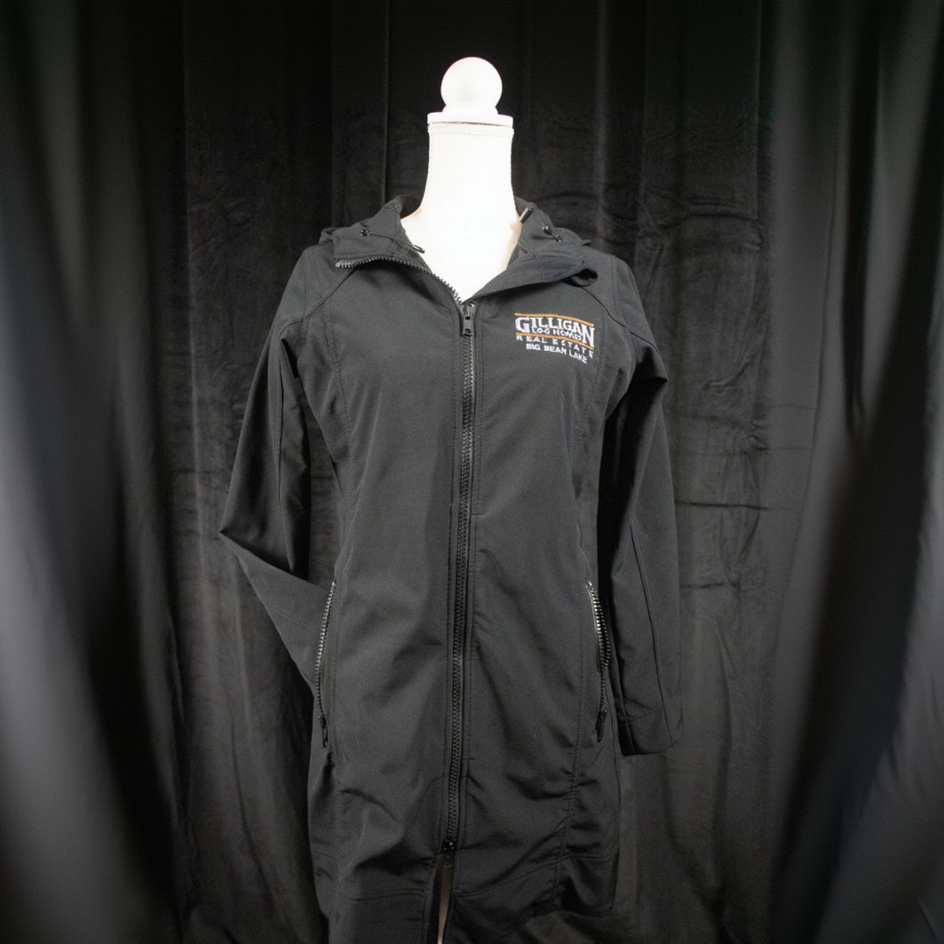Port Authority Women's Black Active Hooded Rain Jacket with "Gilligan Log Homes Real Estate Big Bear Lake" logo