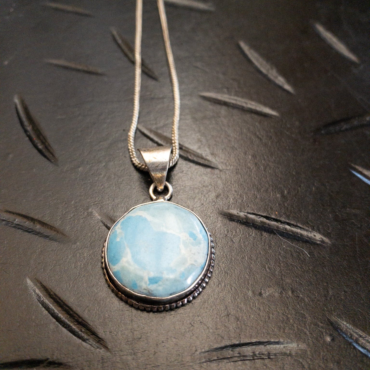 Twisted Sterling Silver Frame with Oval Larimar Necklace