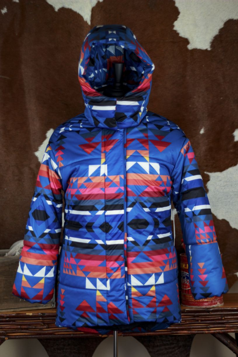 aqua pendleton puffer jacket womens small southwestern hooded winter coat