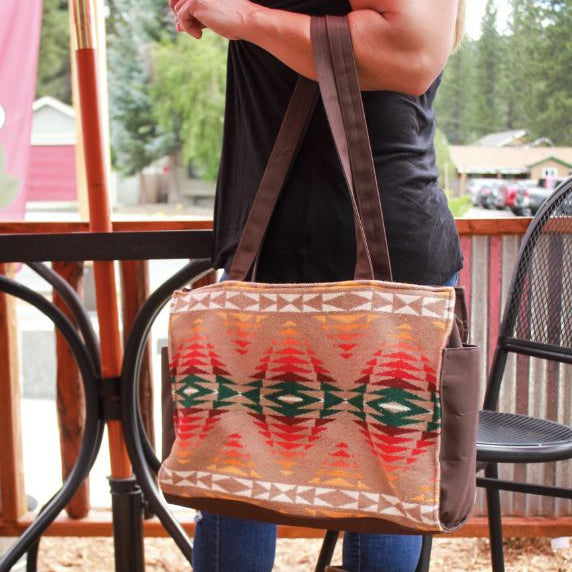 Pendleton Bag - Brown Leather with Soft Tan and Colorful Sides