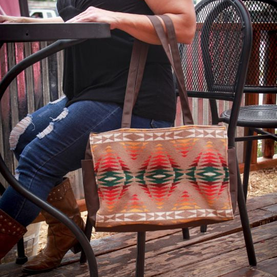 Pendleton Bag - Brown Leather with Soft Tan and Colorful Sides
