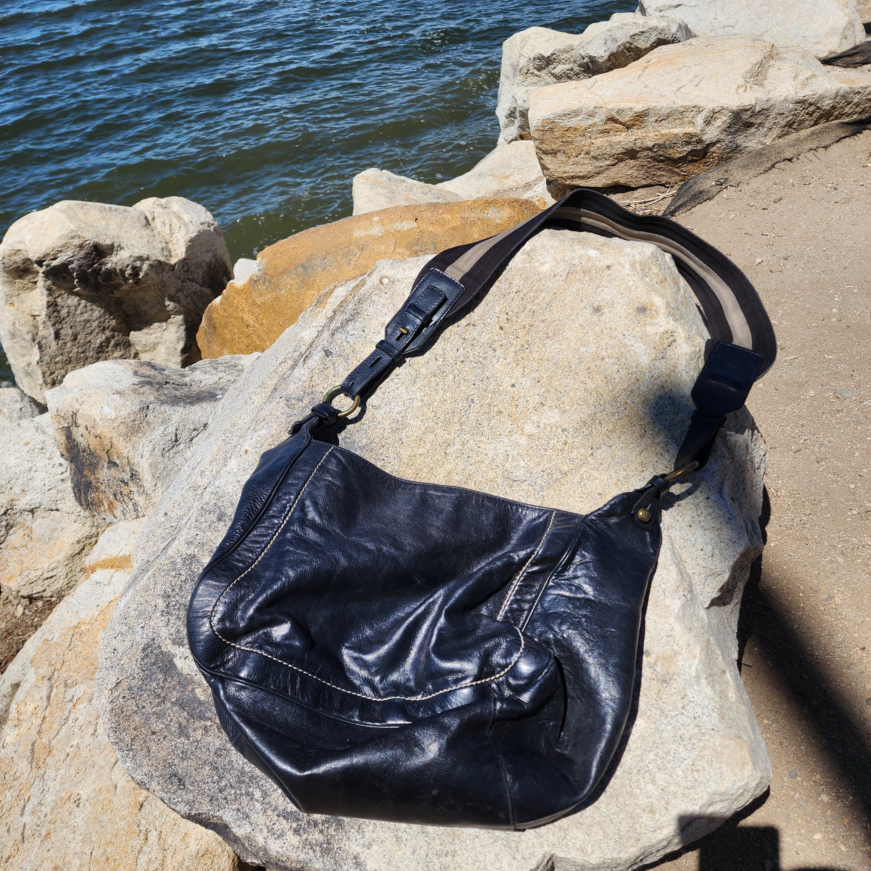Vintage Bally Black Leather brass Crossbody Bag